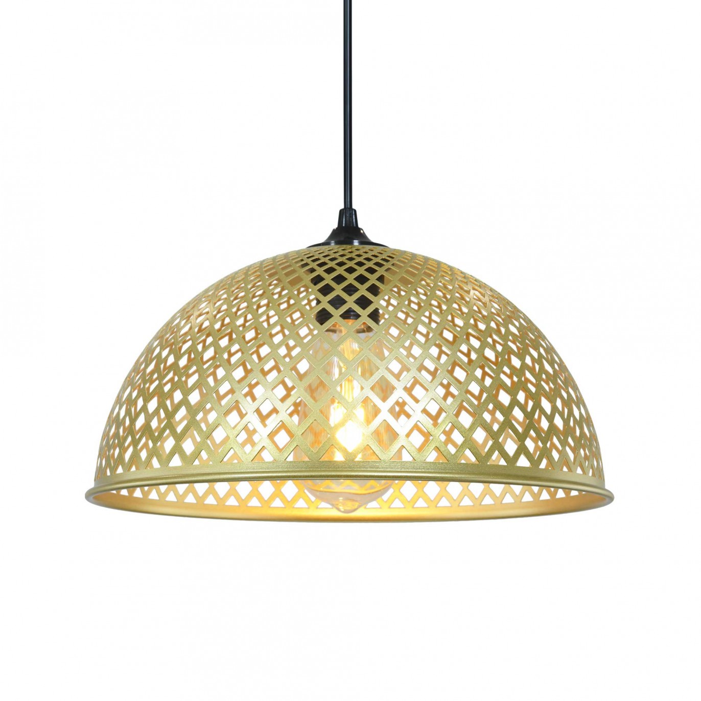 Suspension en métal perforé doré