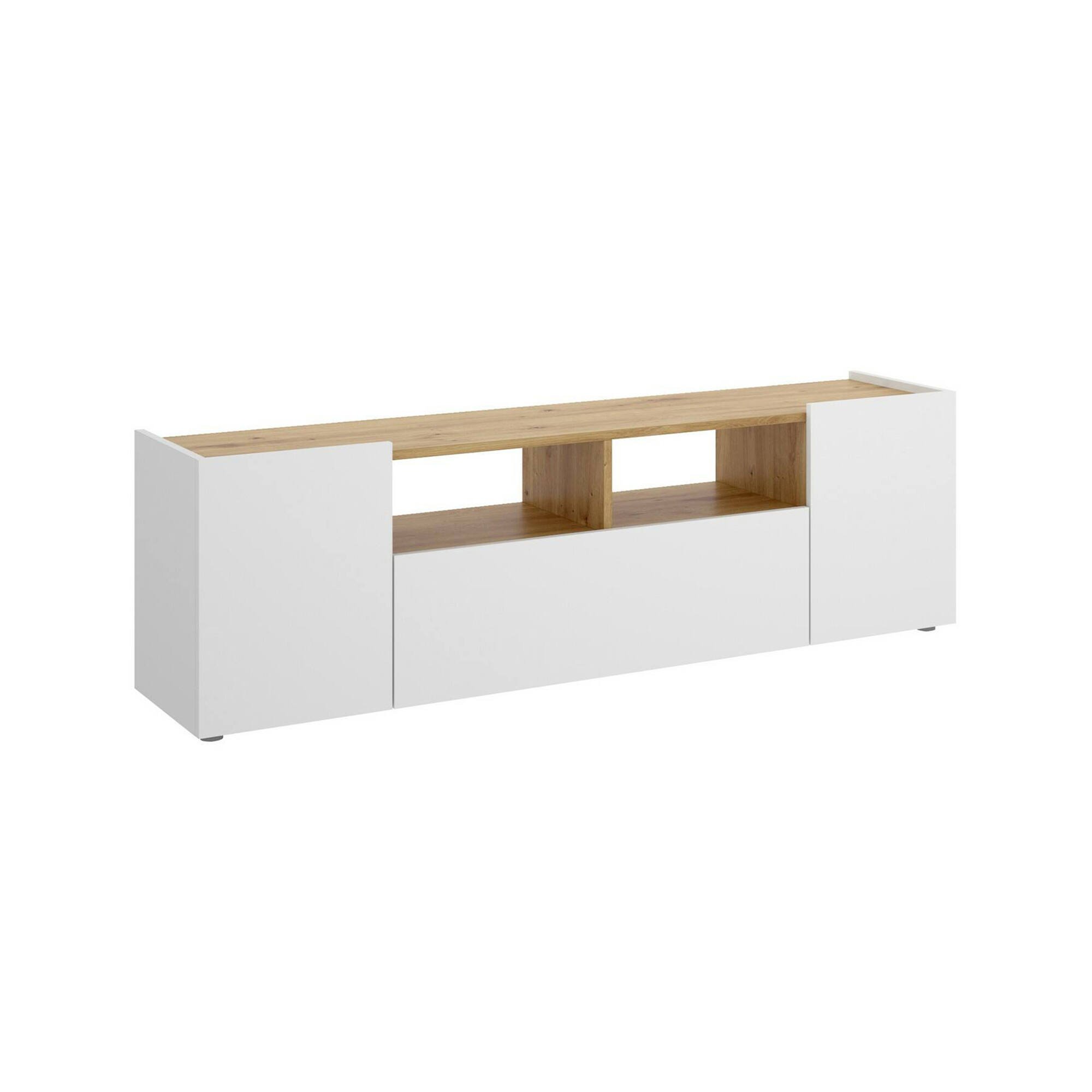 Meuble TV effet bois beige, blanc 148×35 cm