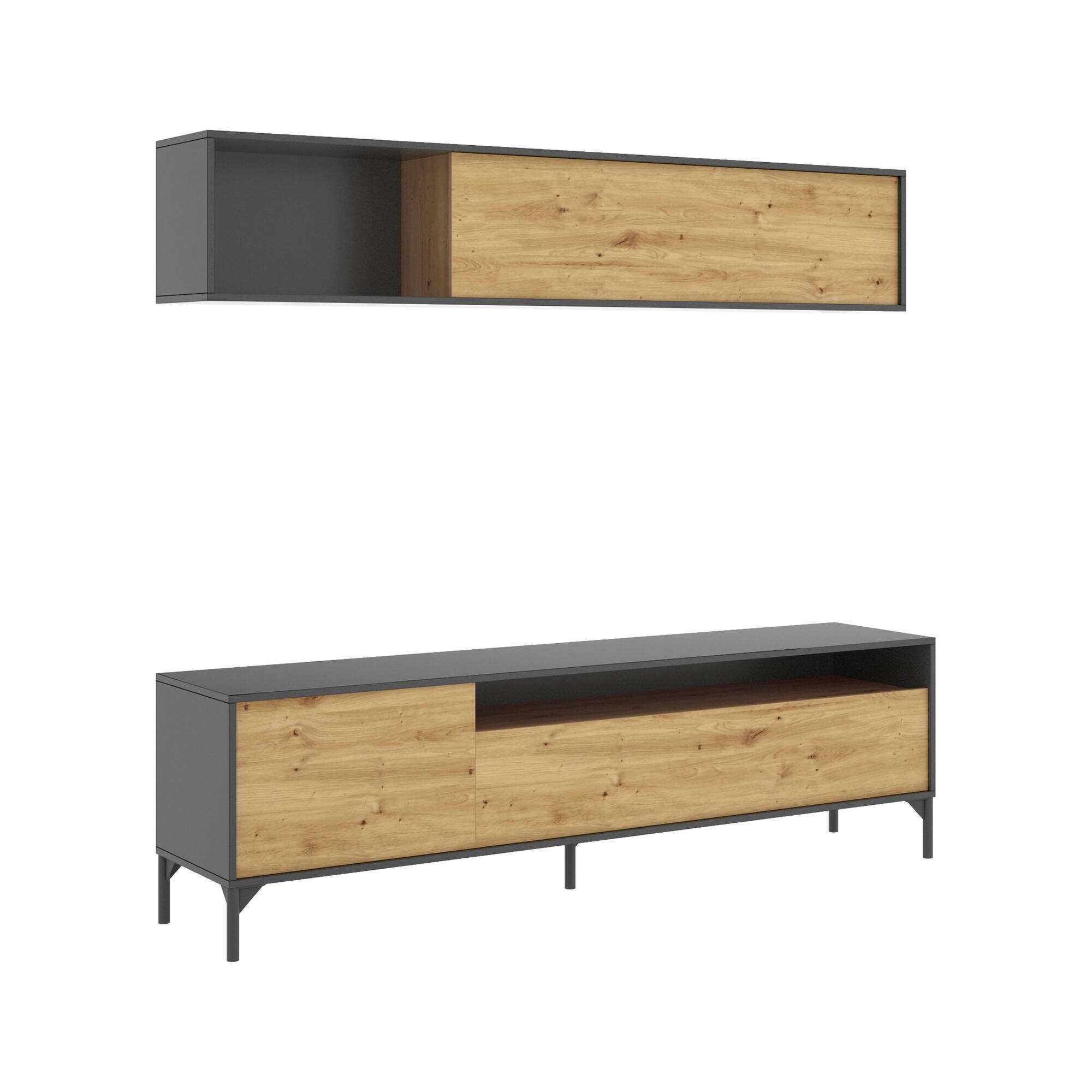 Meuble TV effet bois beige, anthracite 188×41 cm