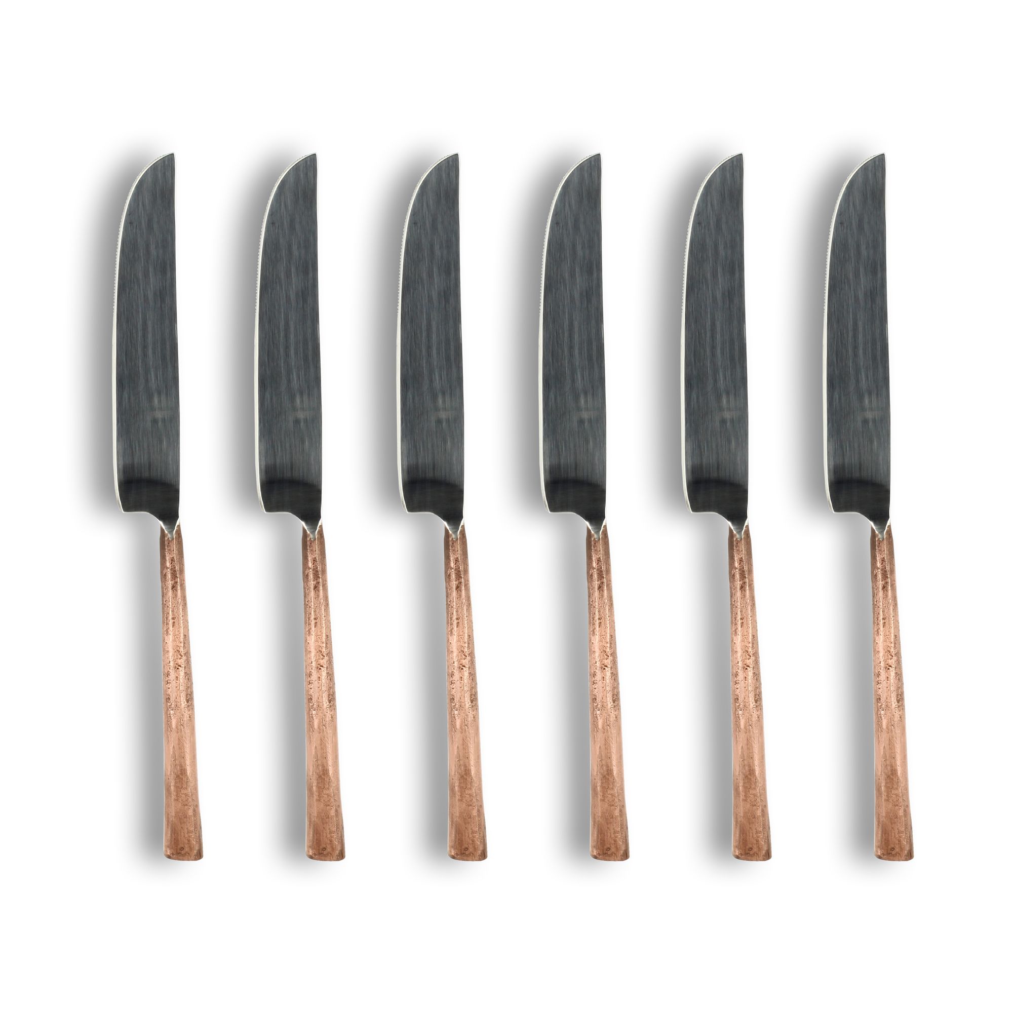 lot de 6 couteaux à steak en acier inoxydable argent et cuivre