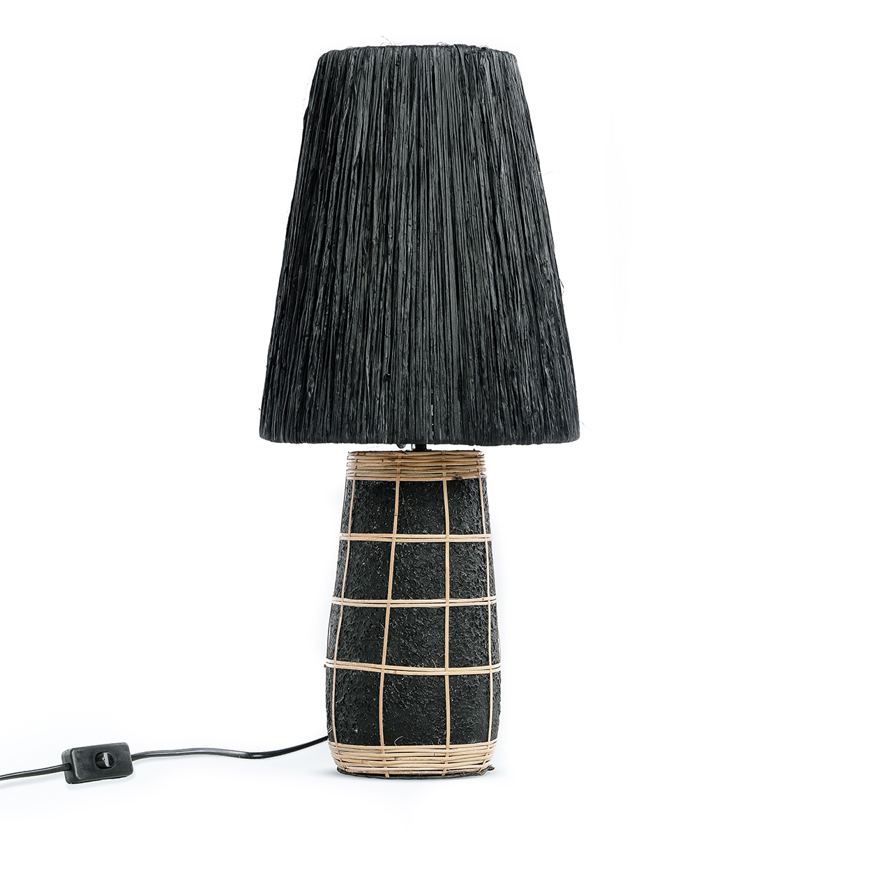 Lampe à poser terre cuite rotin h56cm noir