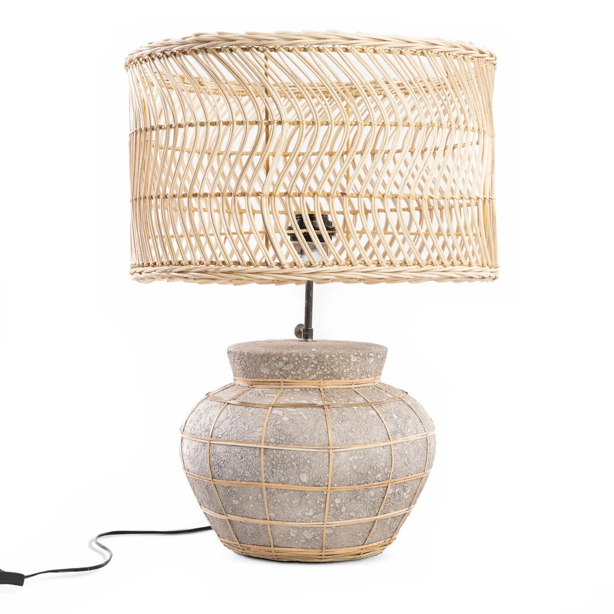 Lampe de table en terre cuite et herbe naturel gris