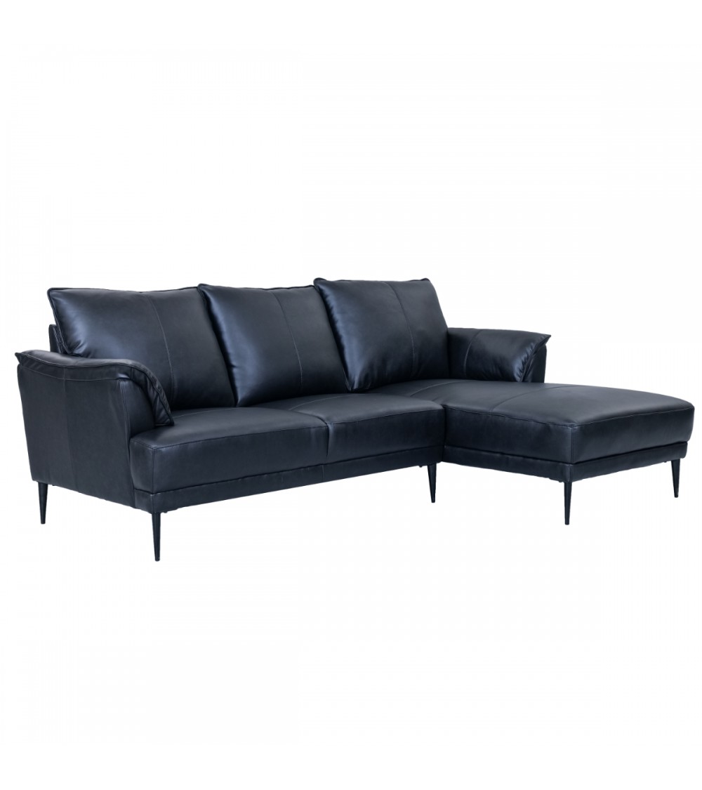 Canapé d'angle 3 places Noir Cuir Design Confort