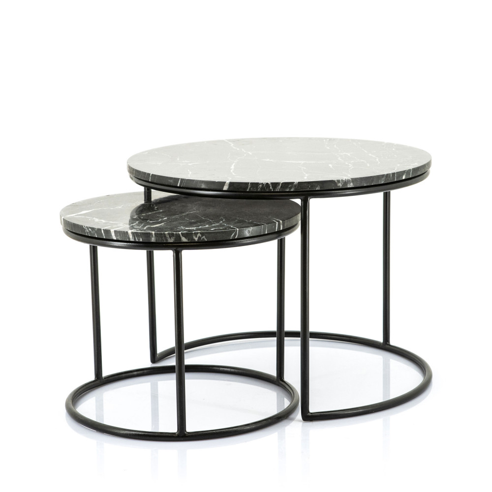 Lot de 2 tables basses gigognes en marbre et métal – Noir