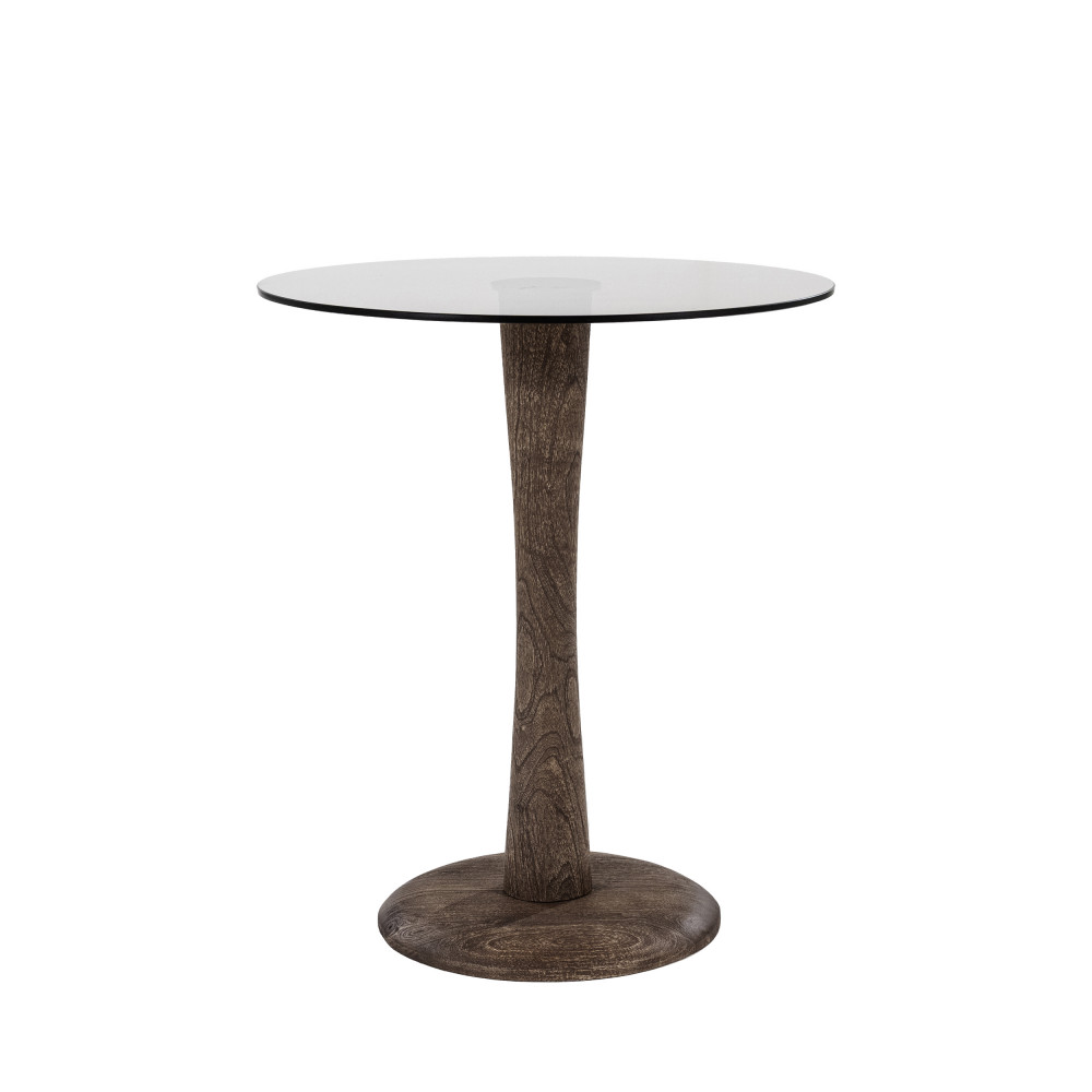 table d'appoint ronde en verre et bois de manguier d60cm bois foncé