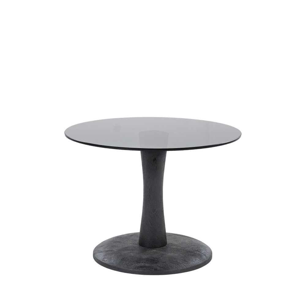 Table d’appoint ronde en verre et bois de manguier ø55cm – Noir