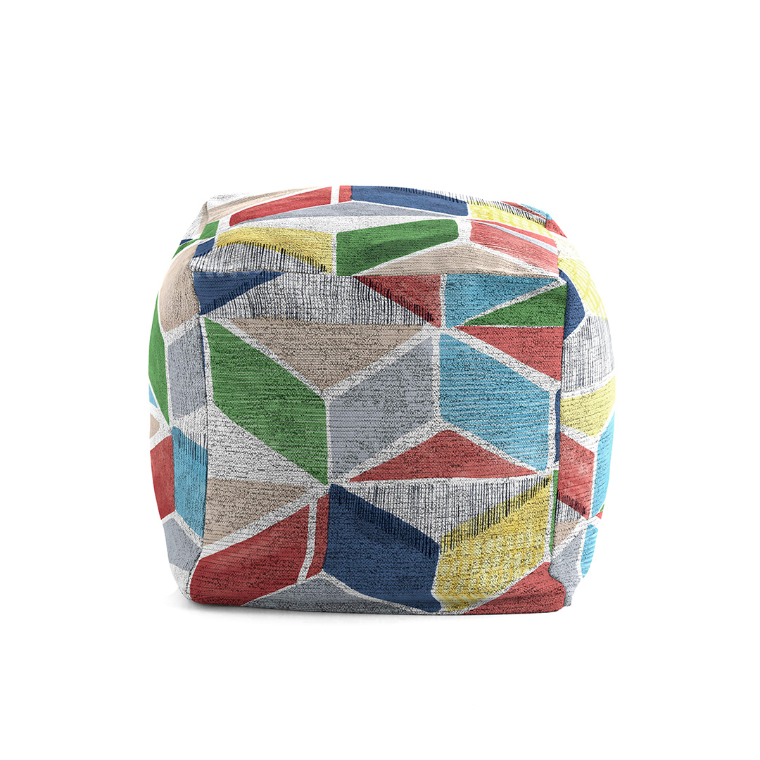pouf carré impression digitale motifs geometiques 50x50x50 cm