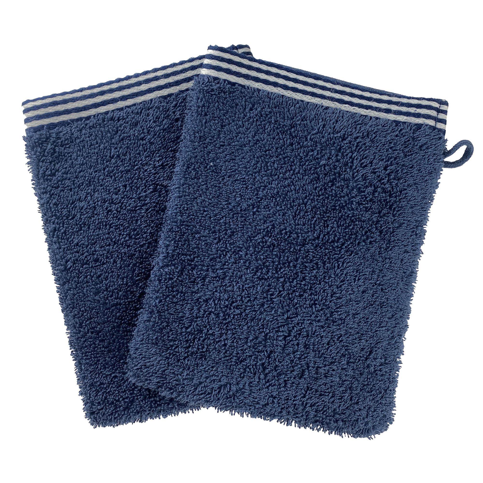 lot de 2 gants de toilette 15x21 bleu marine en coton 450 g/m²
