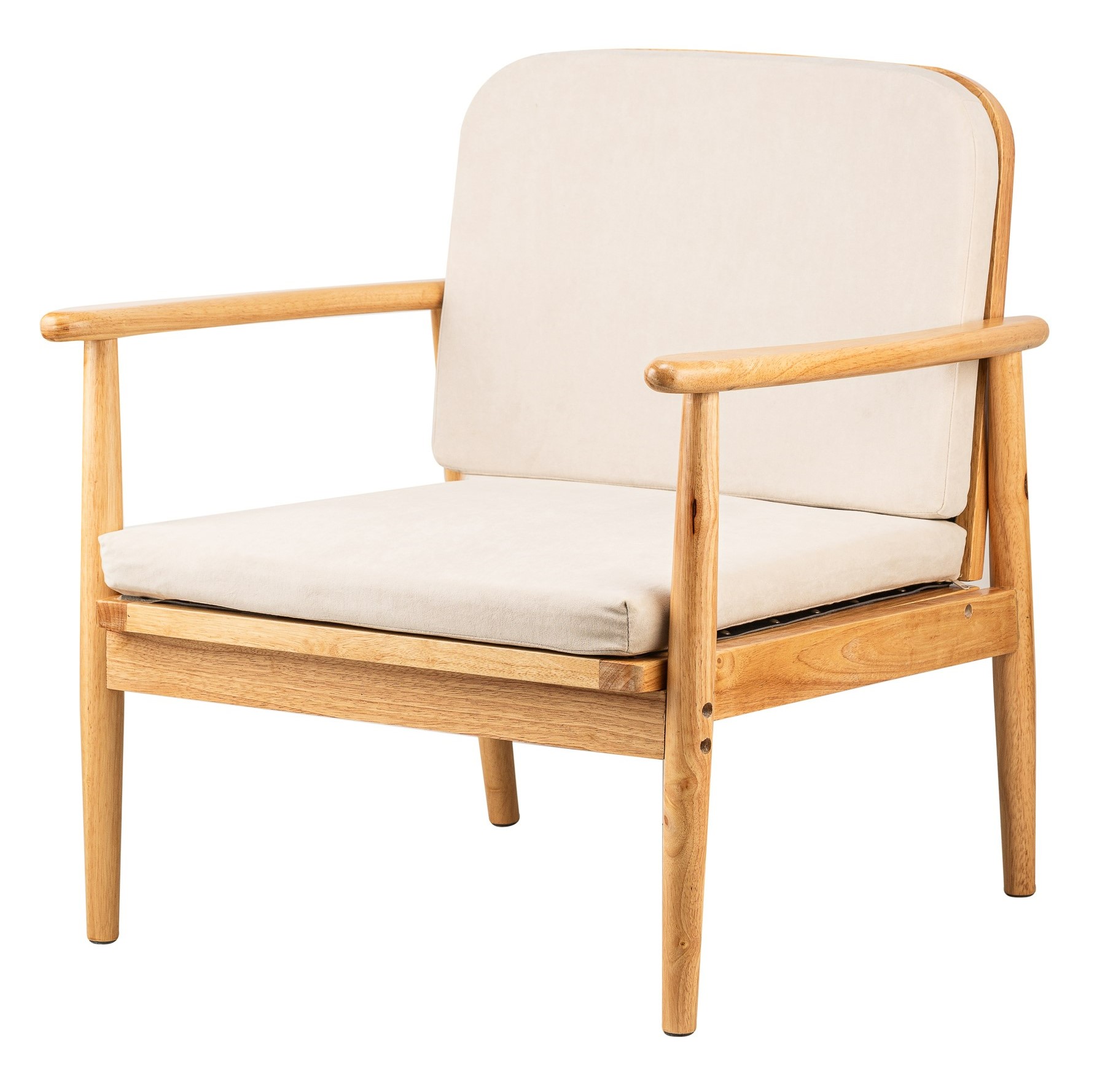 fauteuil de salon en bois massif et tissu beige
