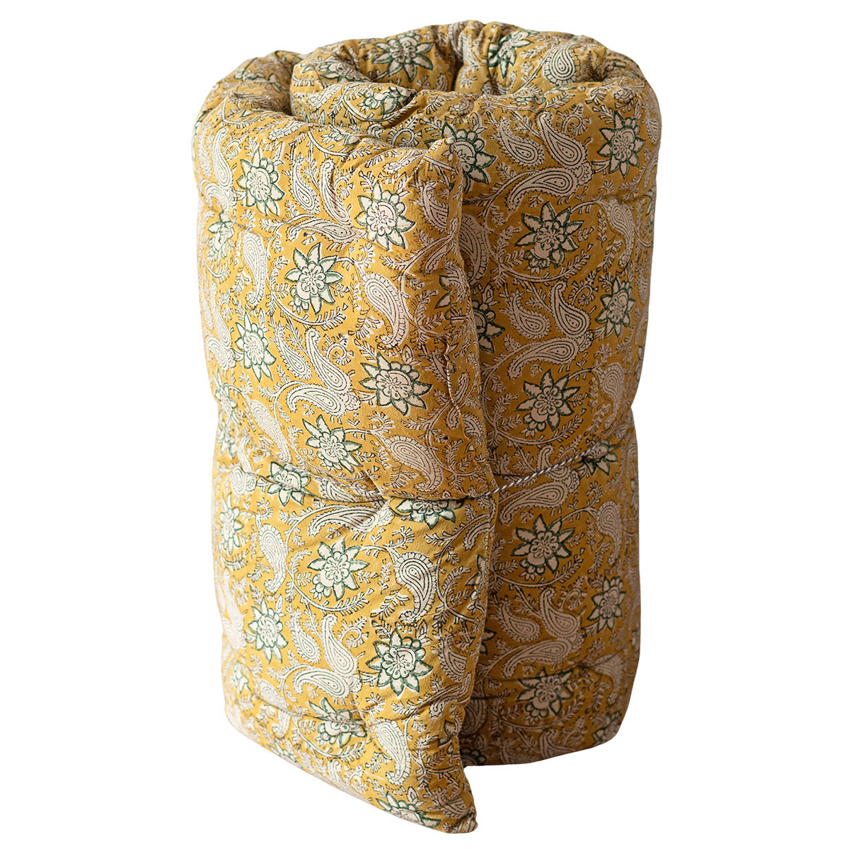 futon matelas de sol en coton block print dominante jaune pamir