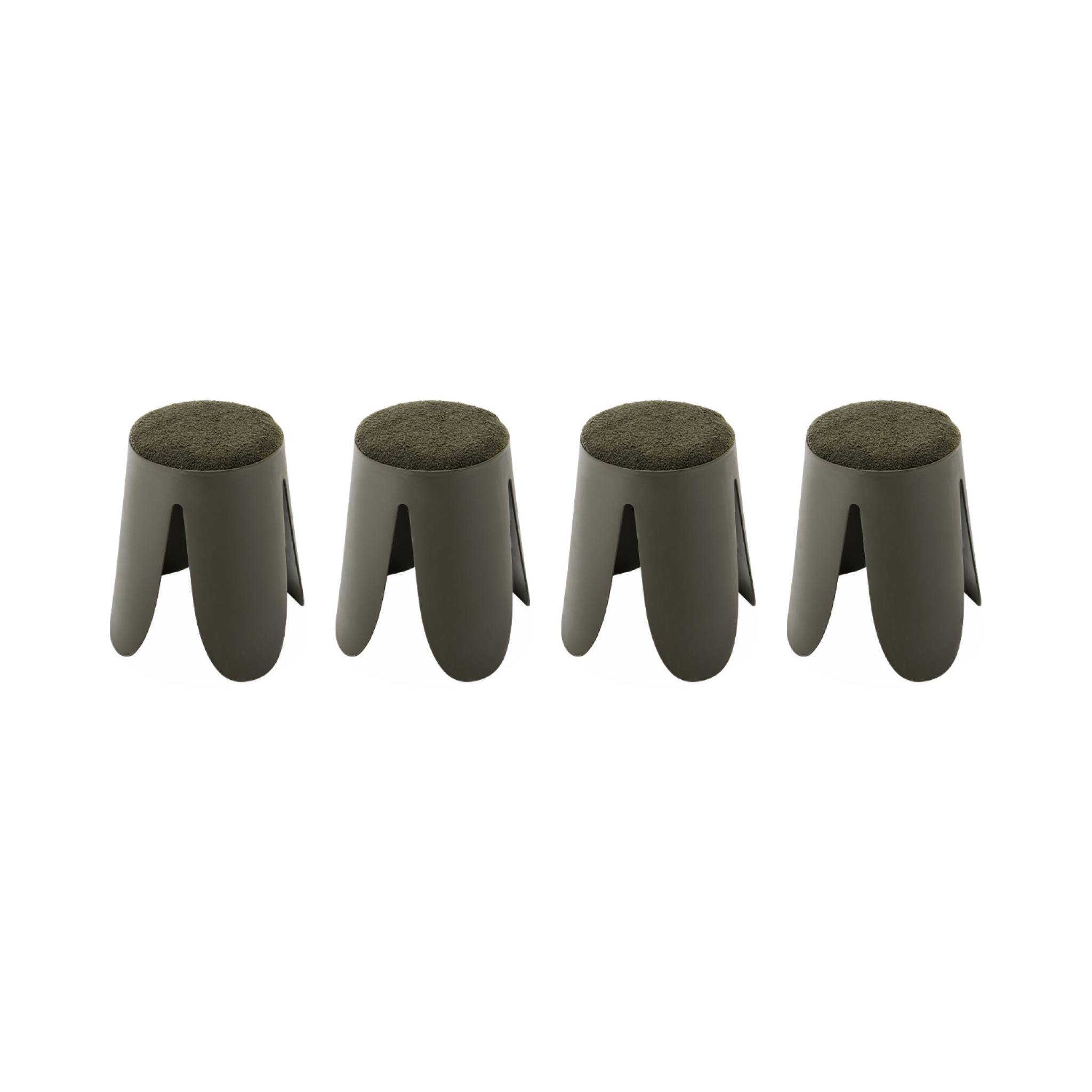 Set de 4 tabourets empilables kaki foncé bouclette texturée