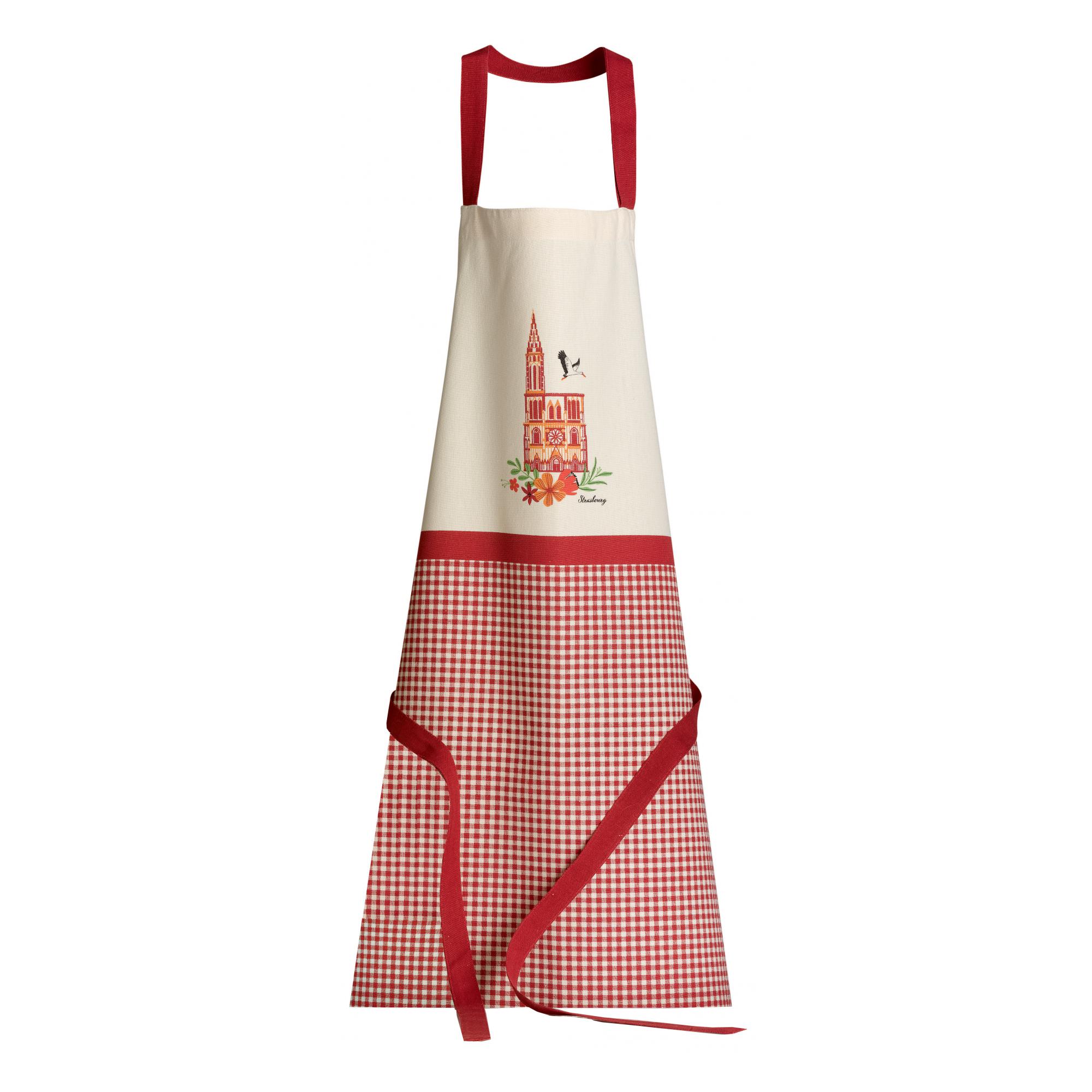 tablier de cuisine cathédrale en coton ecru/rouge 72 x 85
