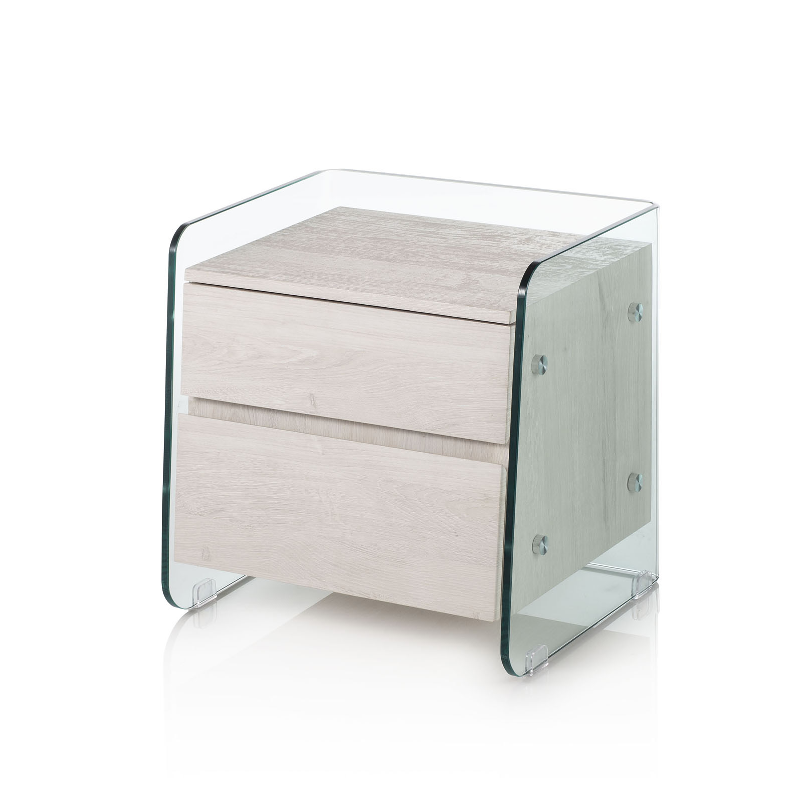 Table basse en verre et MDF blanc effet bois