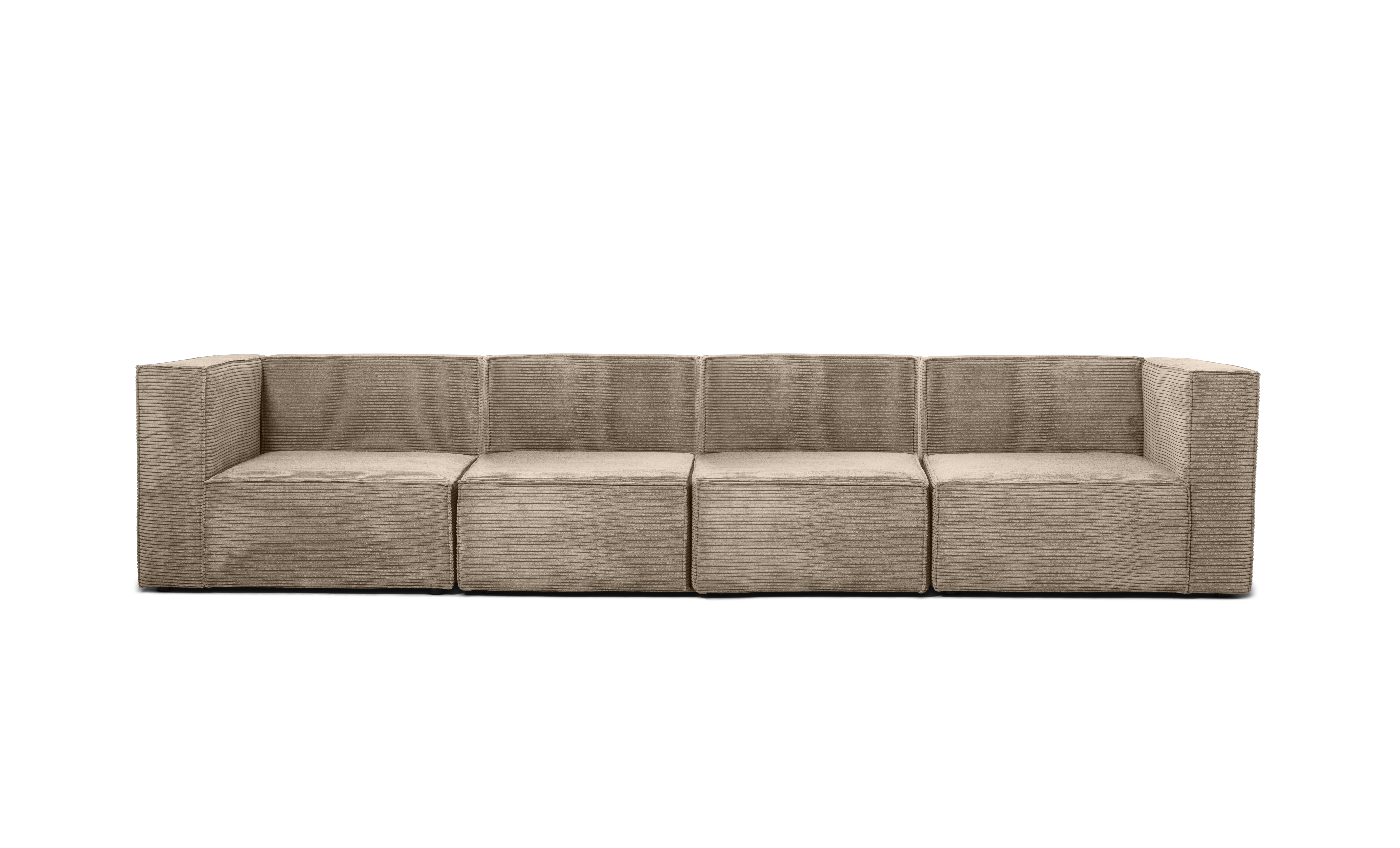 Canapé 4 places avec chaiselongue en velours côtelé pierre