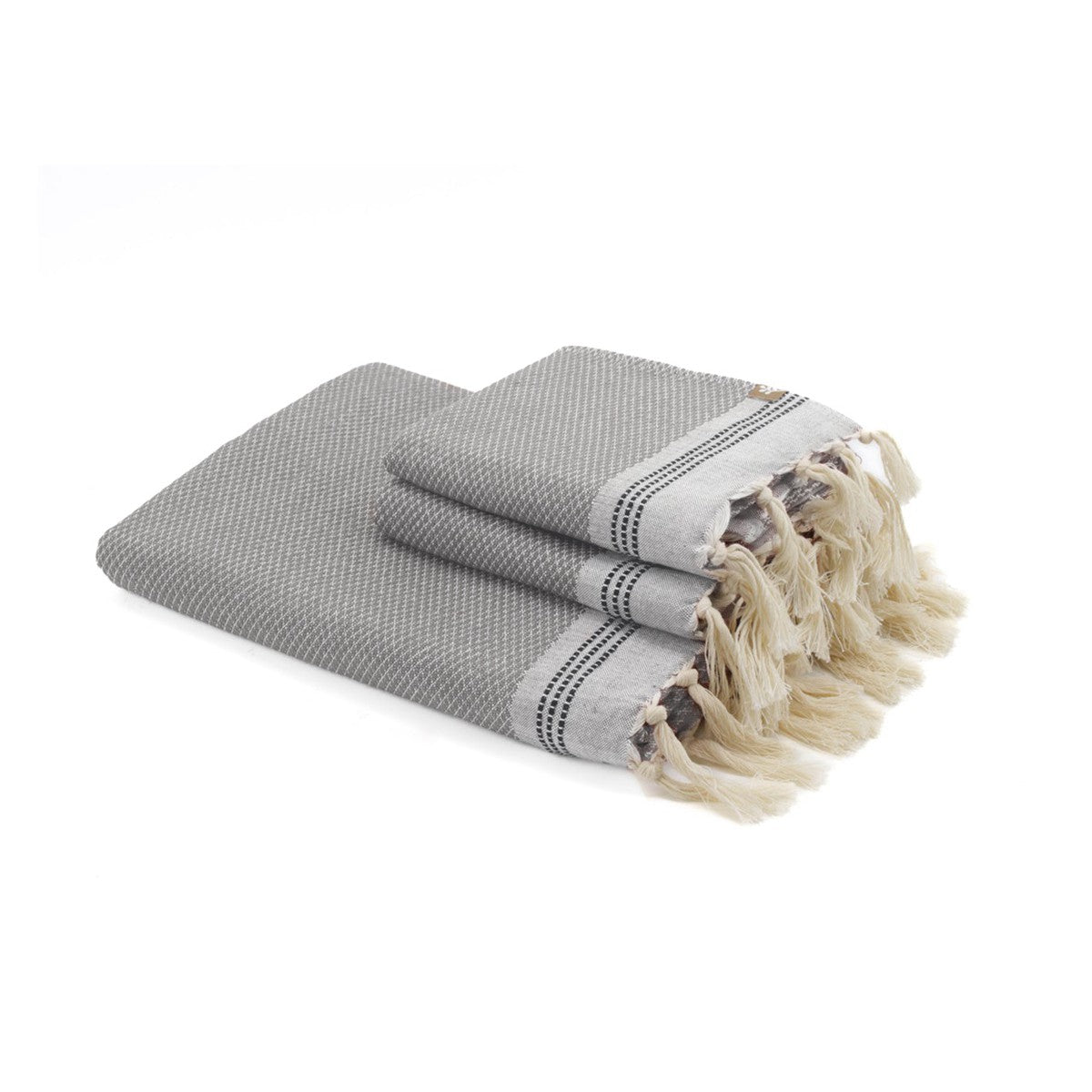 set 1 fouta + 2 serviettes coton  100x200 + 50x80 (x2) gris clair