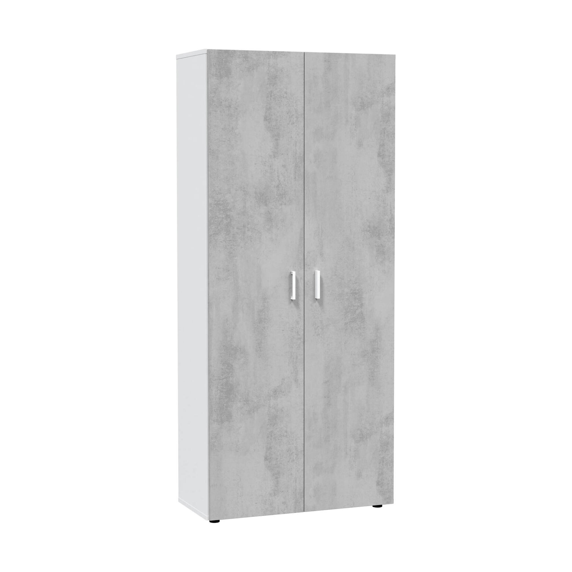 Armoire polyvalente à 2 portes effet bois ciment, blanc 191×37 cm