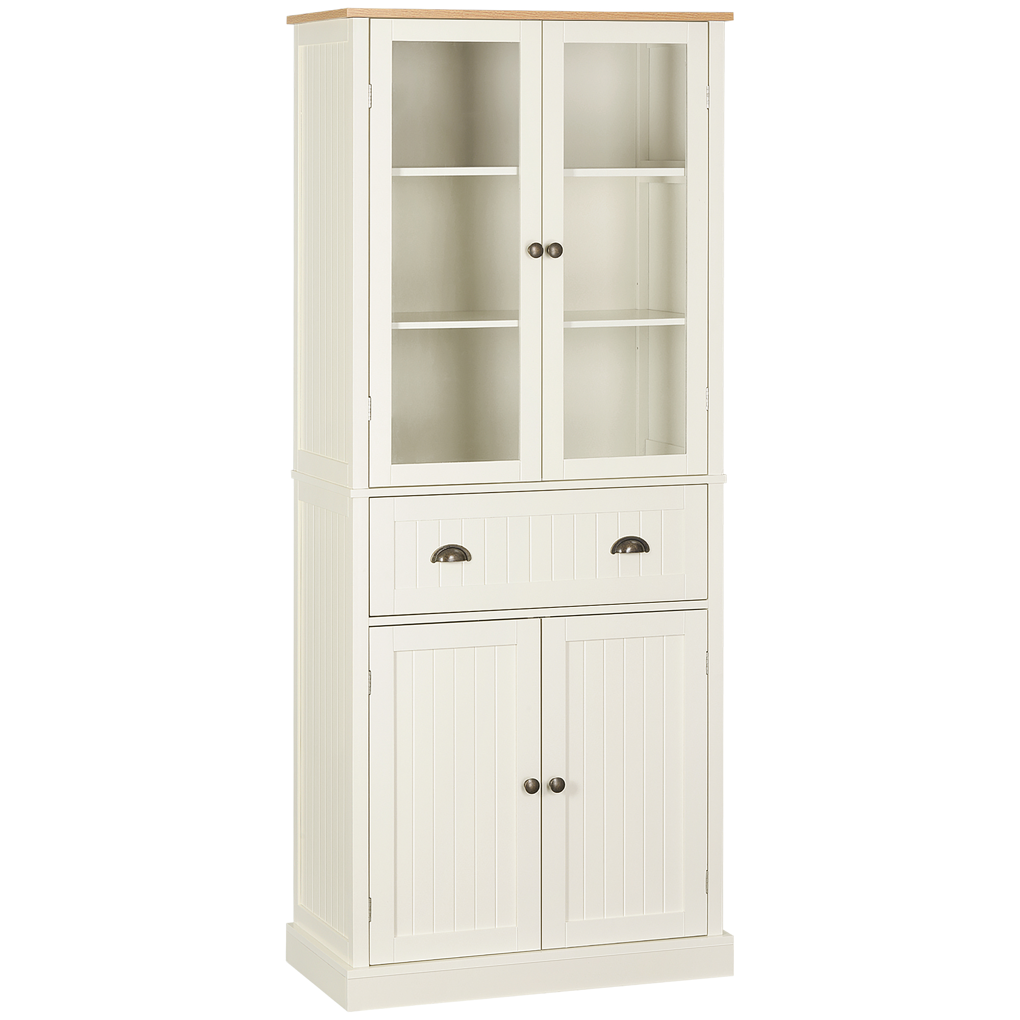 Buffet haut 4 portes grand tiroir coulissant panneaux crème verre