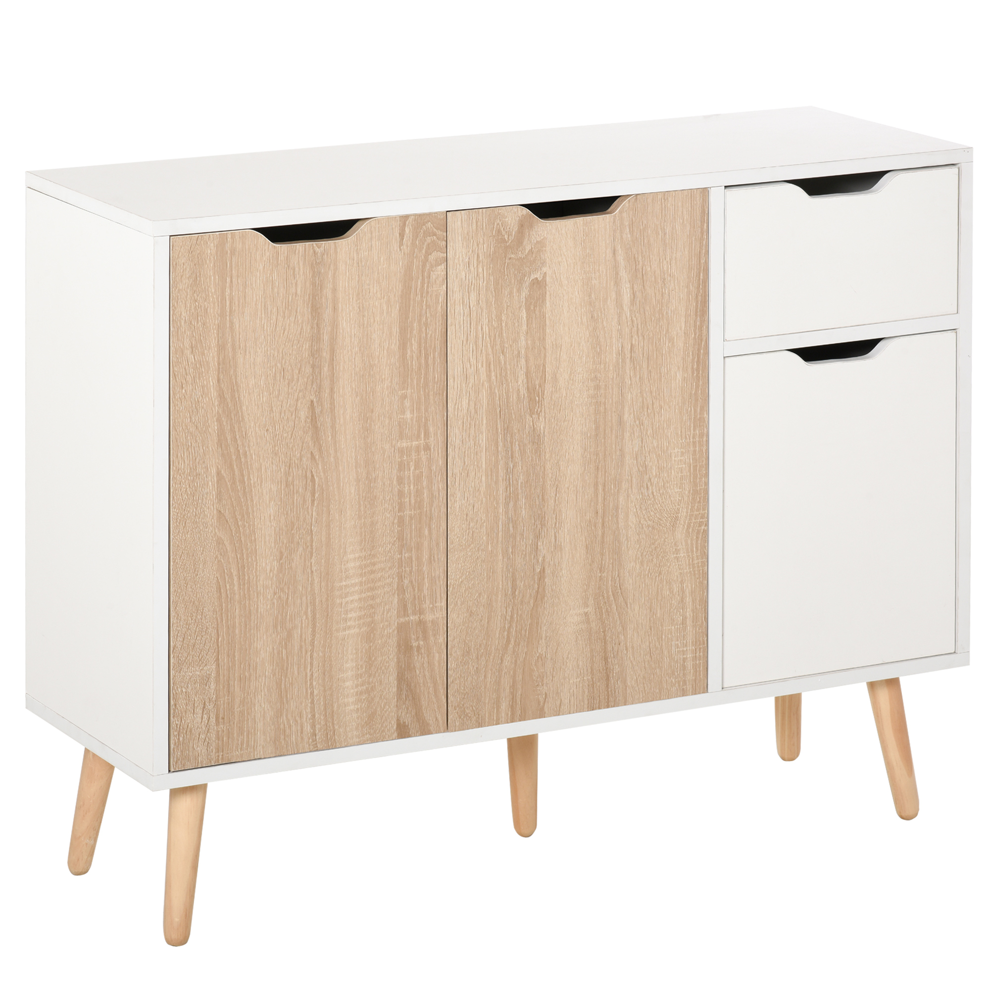 Buffet design scandinave 3 portes tiroir pin blanc aspect chêne clair