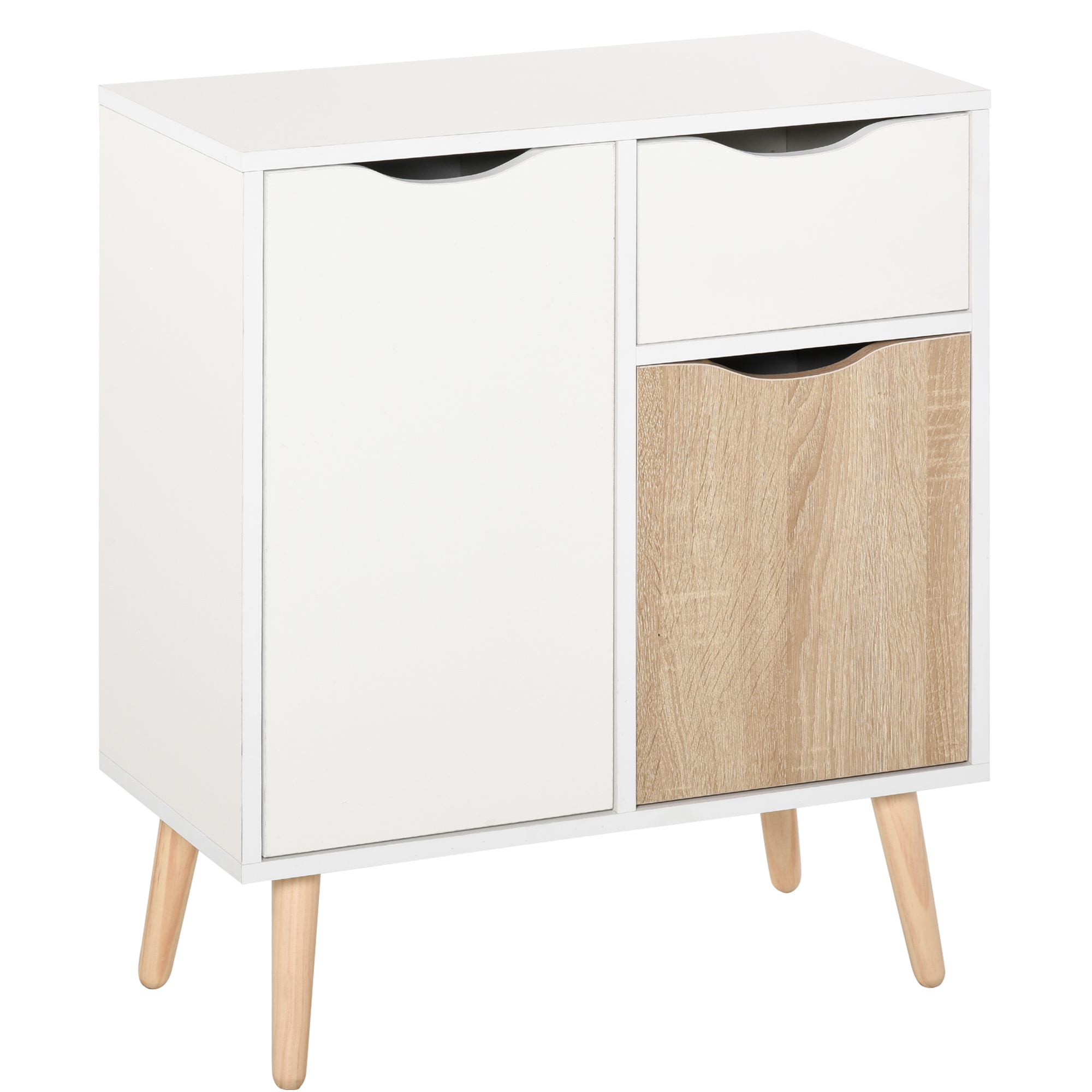 Rangement style scandinave 2 portes tiroir pin blanc effet chêne clair