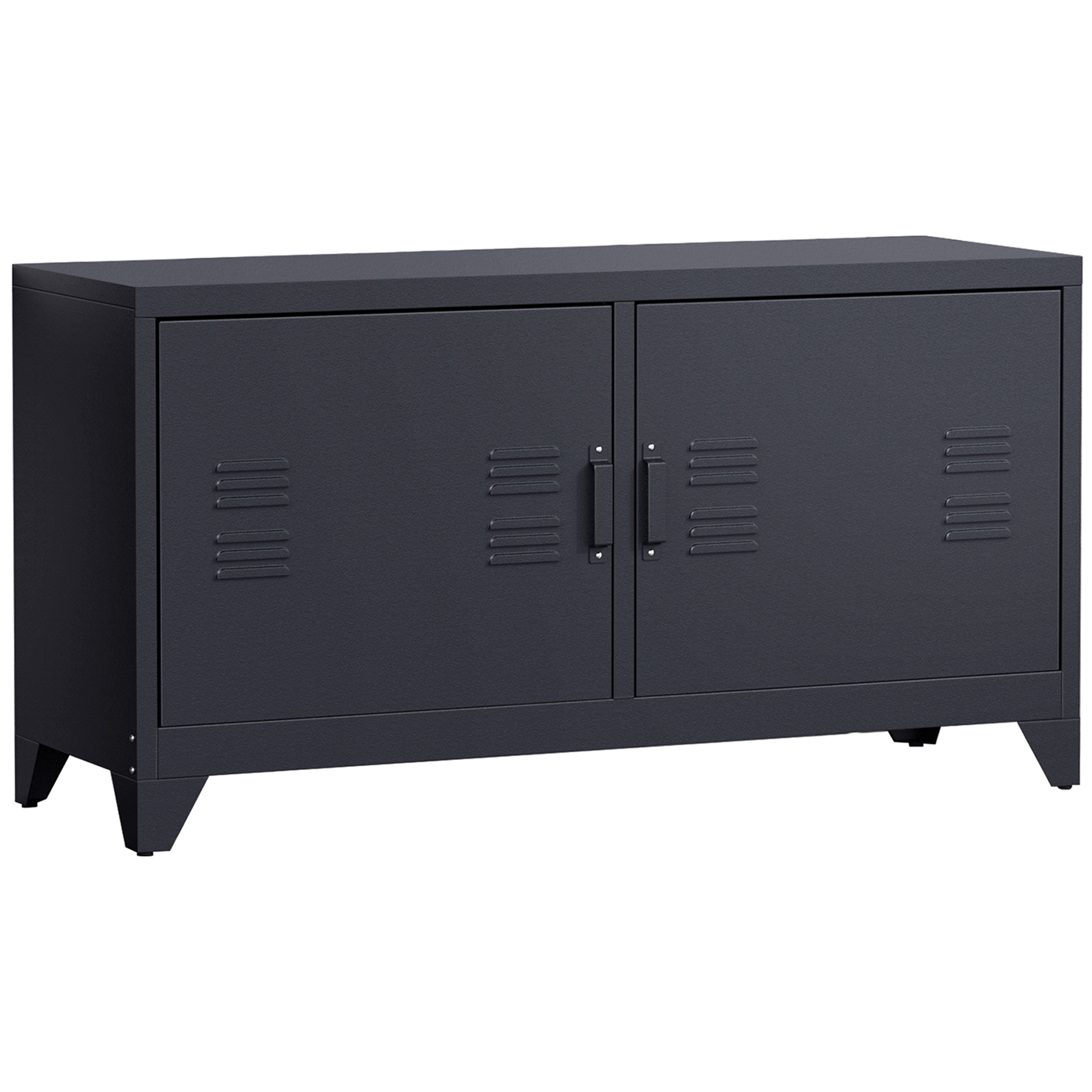 Meuble TV design industriel – 2 placards, 2 étagères – tôle métal noir