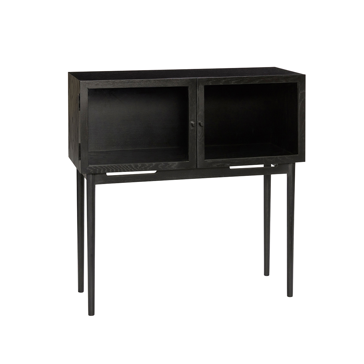 Table console en verre, mdf, placage de chêne et bois de chêne noir