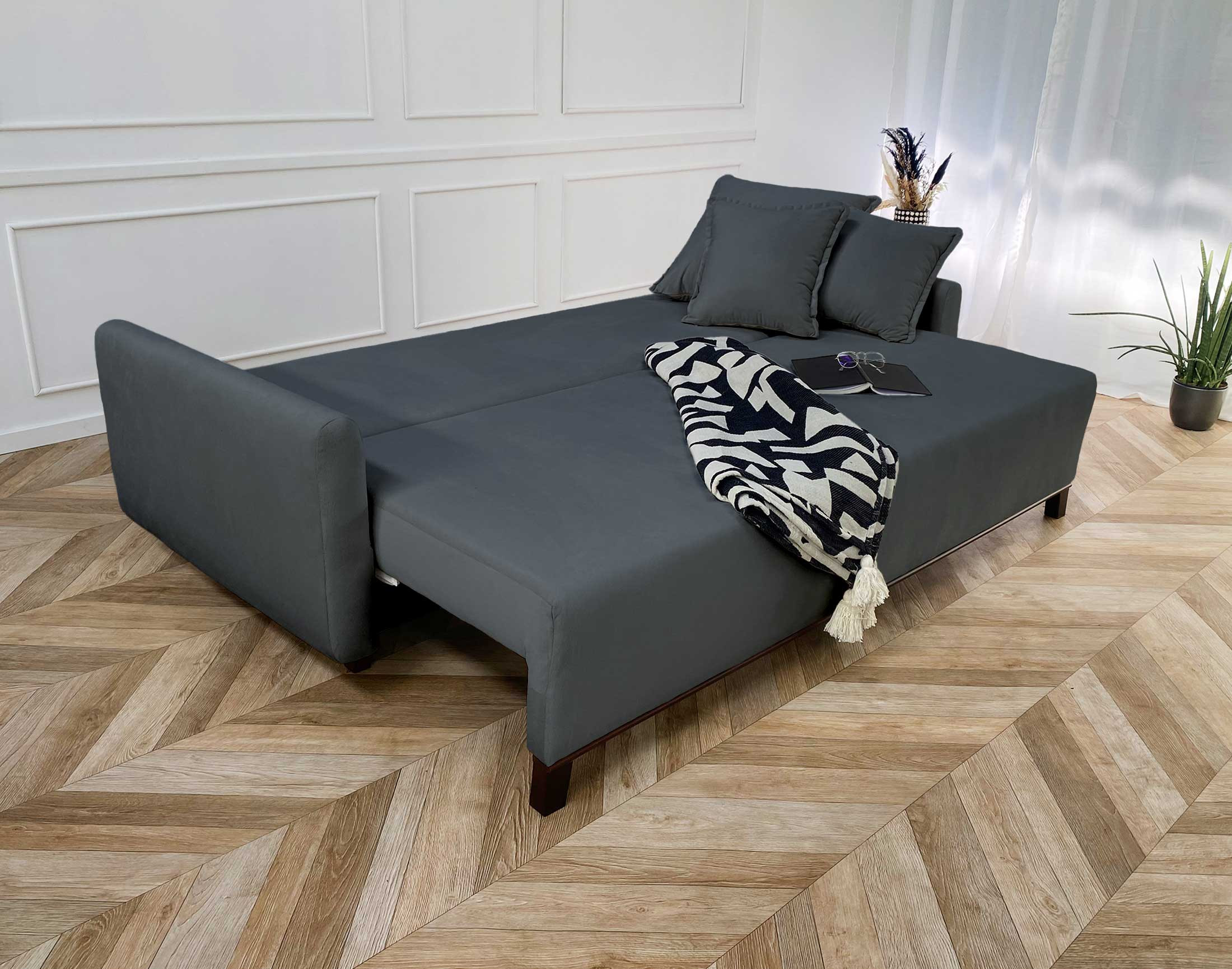 apia - Canapé convertible velours Gris - Vue supplémentaire 2