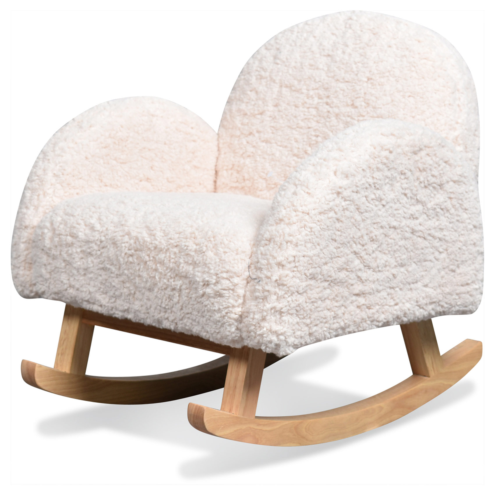 mini fauteuil à bascule bouclette fourrure/bois blanc 45x53x51 cm
