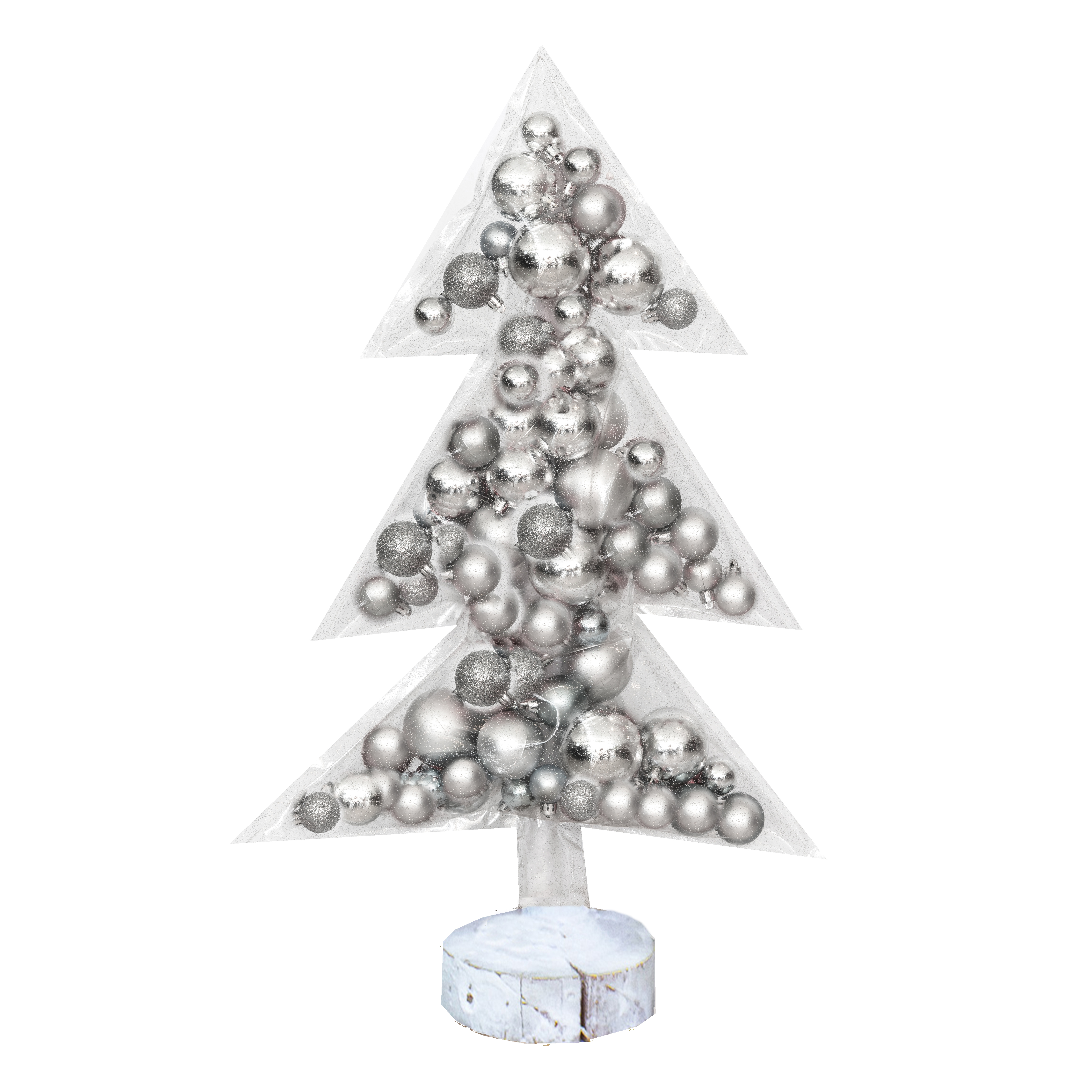 Árbol de navidad transparente con bolas de navidad plata 70cm