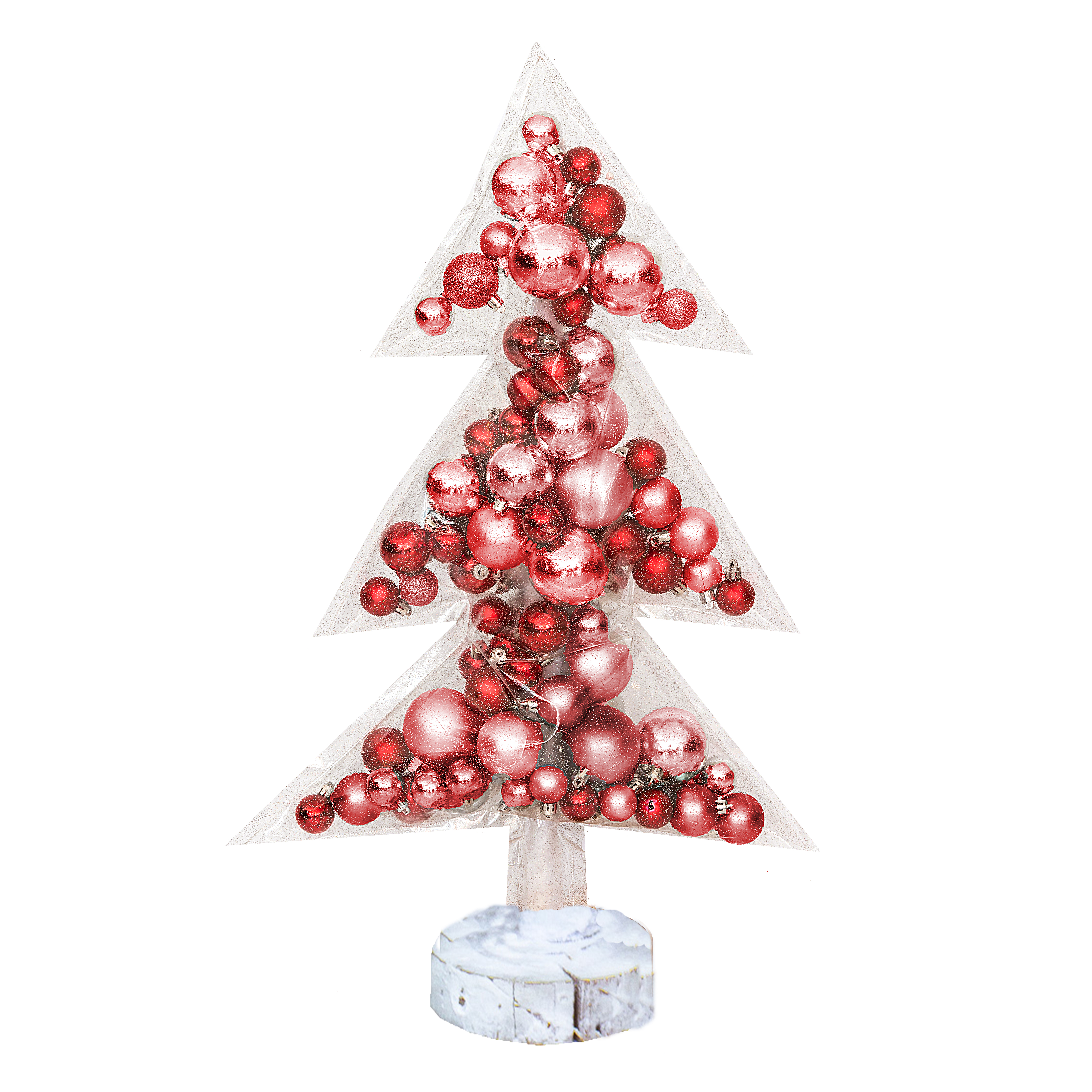 Árbol de navidad transparente con bolas de navidad rojas 70cms