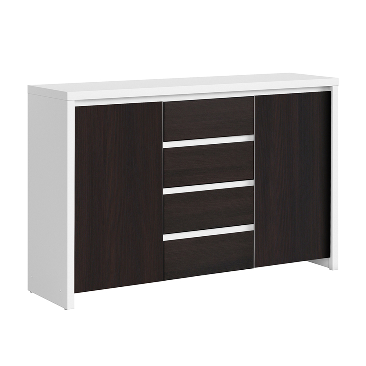 Buffet 2 portes 4 tiroirs stratifiés blanc et beige
