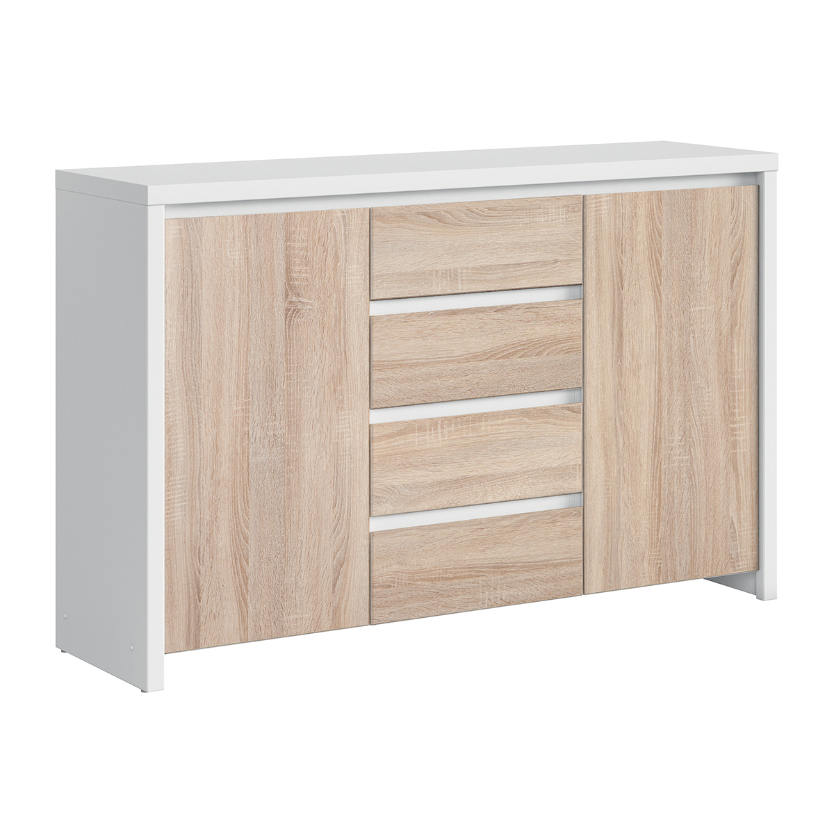 Buffet 2 portes 4 tiroirs stratifiés beige et blanc