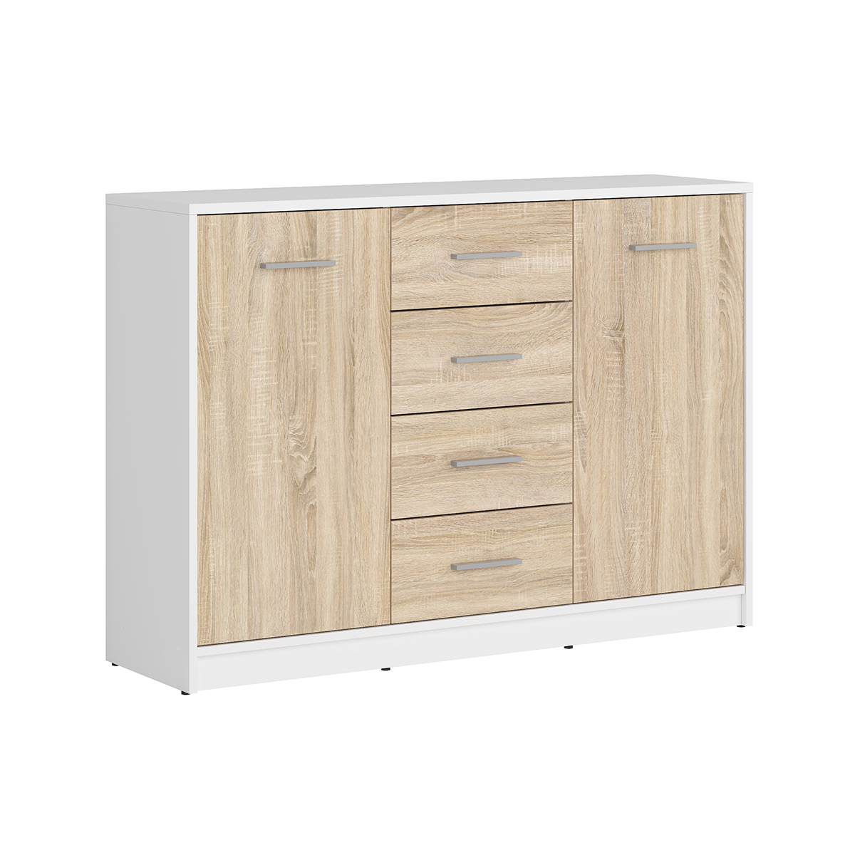 Buffet 2 portes 4 tiroirs stratifiés beige et blanc