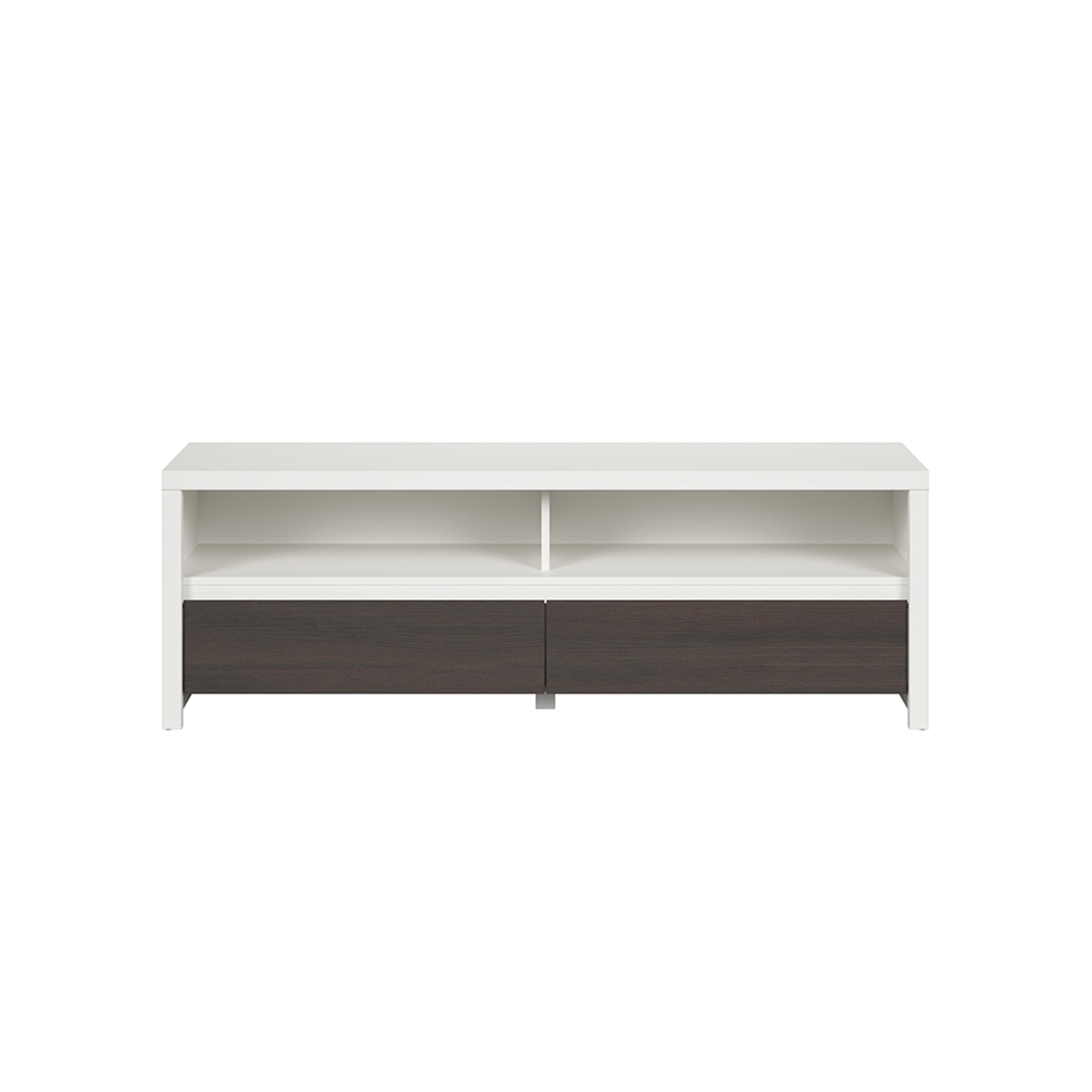 Meuble TV 2 tiroirs 143 cm stratifiés blanc et beige