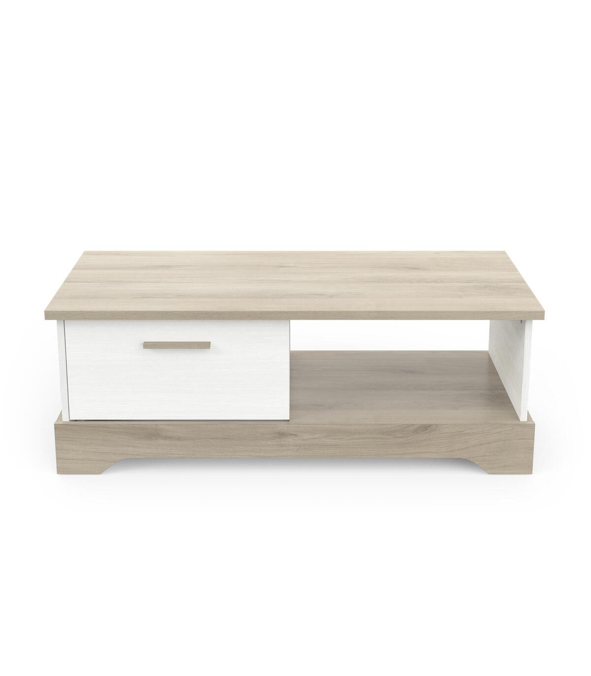 table basse 1 tiroir et 1 étagère l110 cm - décor blanc et chêne