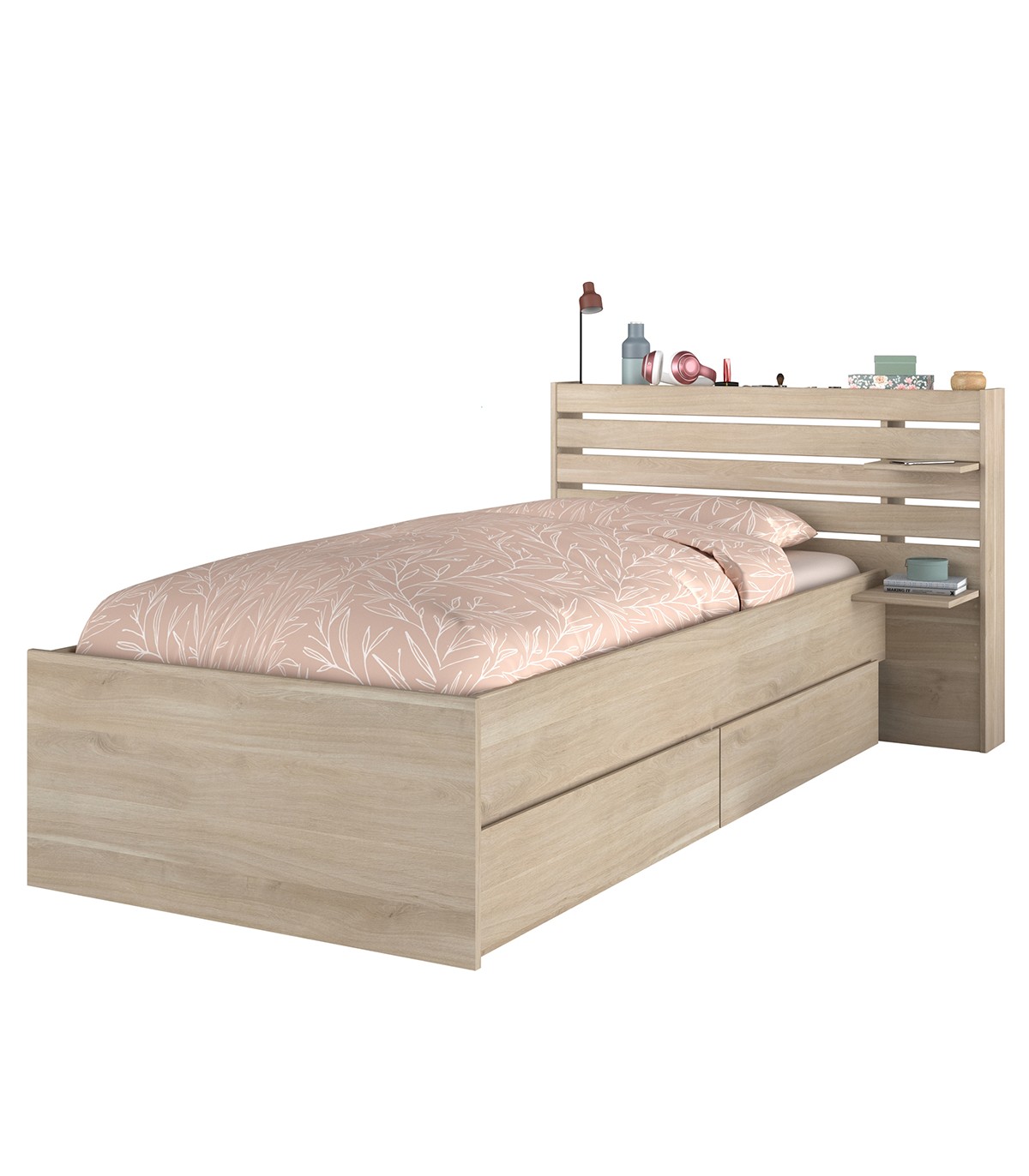 lit couchage avec rangement 90x190/200 cm effet bois