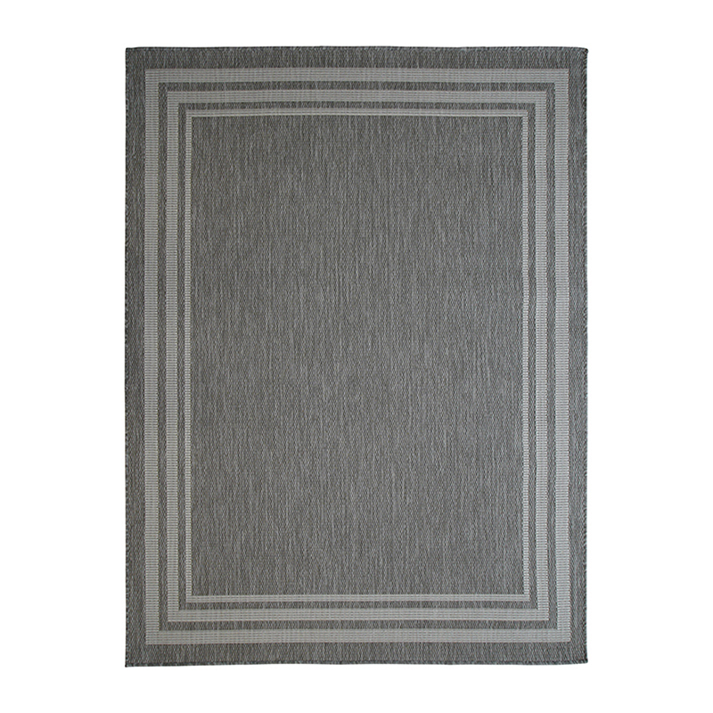 Tapis intérieur-extérieur aspect jute motif cadre gris clair 195x275