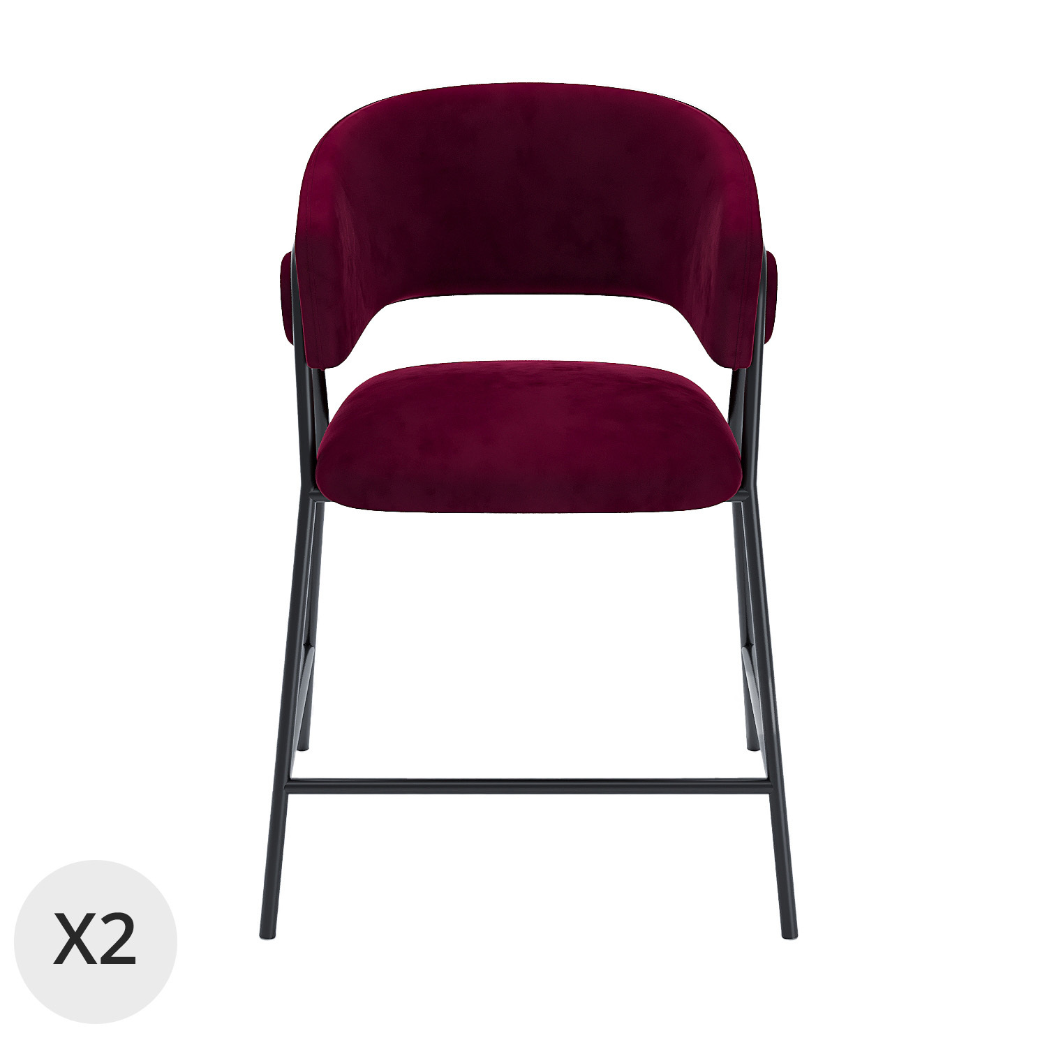 Lot de 2 tabourets de bar avec dossier, velours bordeaux