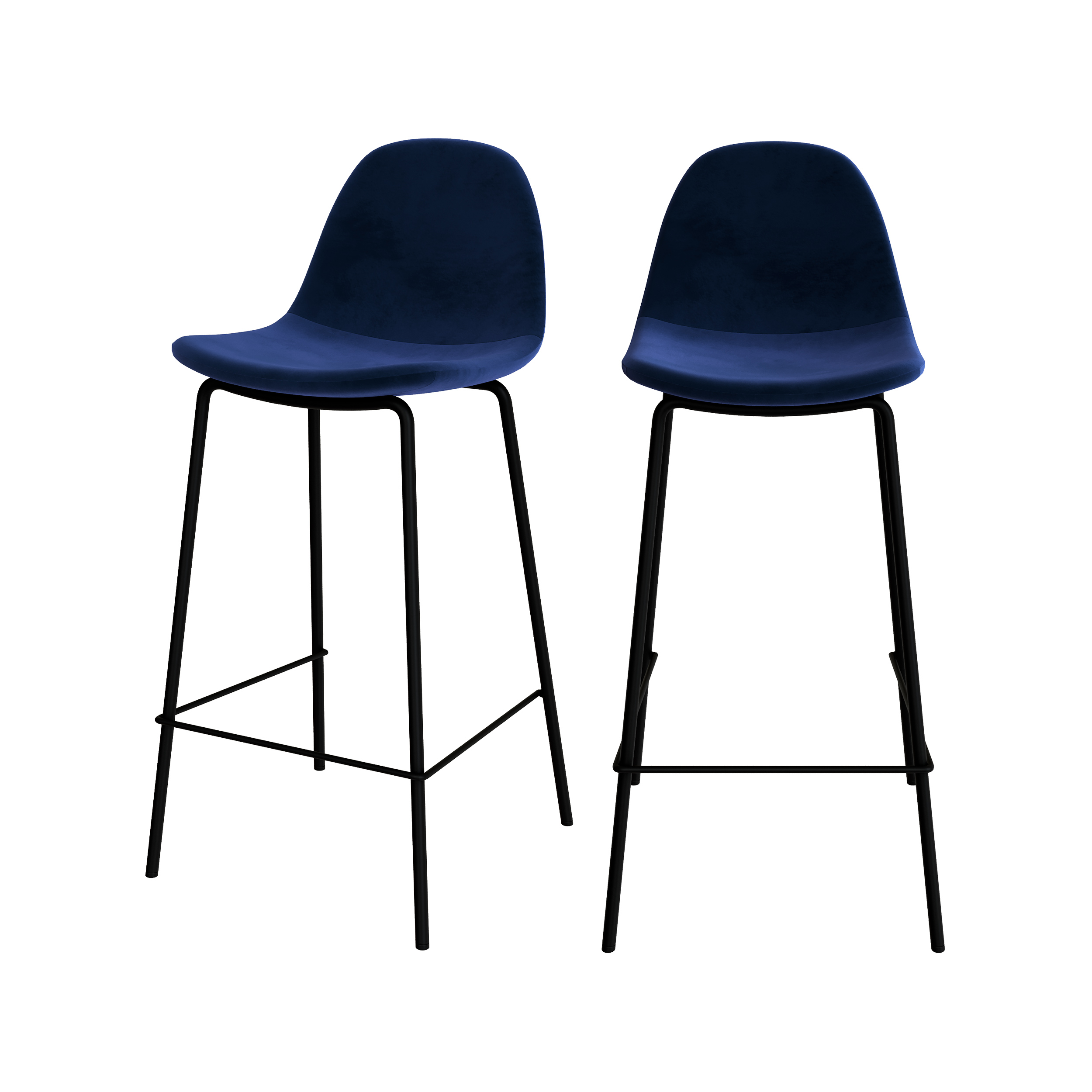 Chaise pour îlot central 65 cm en velours bleu foncé (lot de 2)