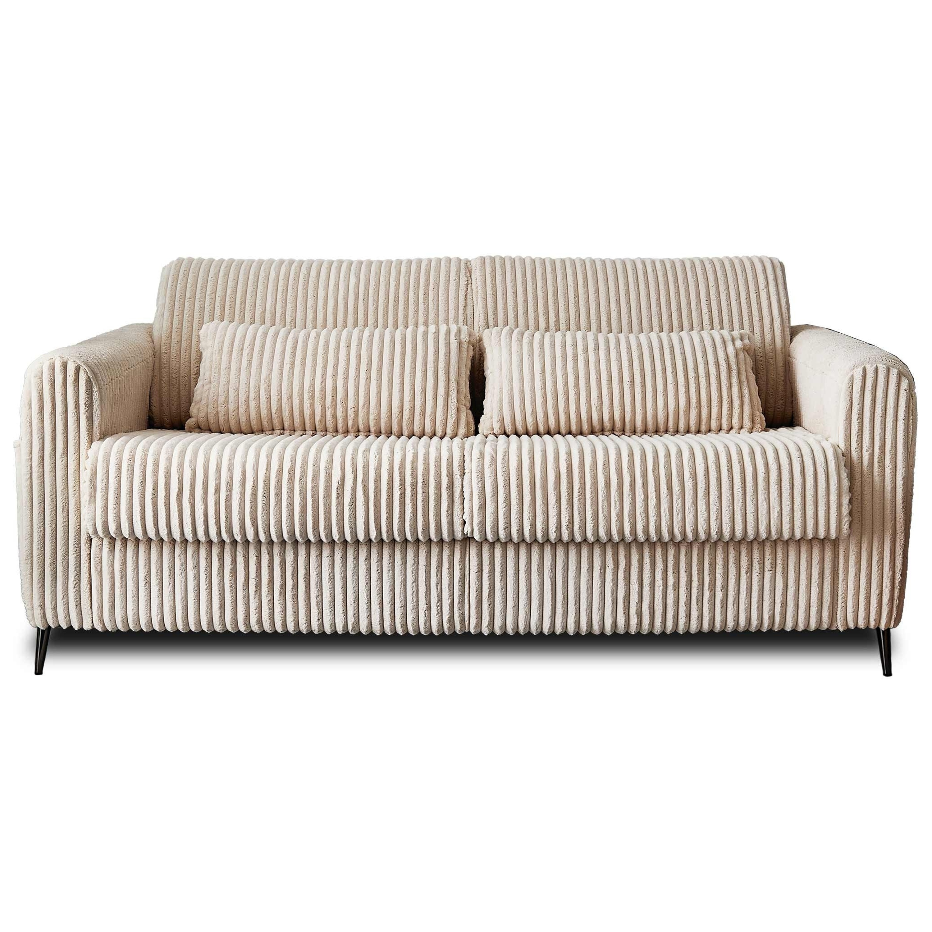 Canapé droit convertible 2 places en velours grosses côtes beige