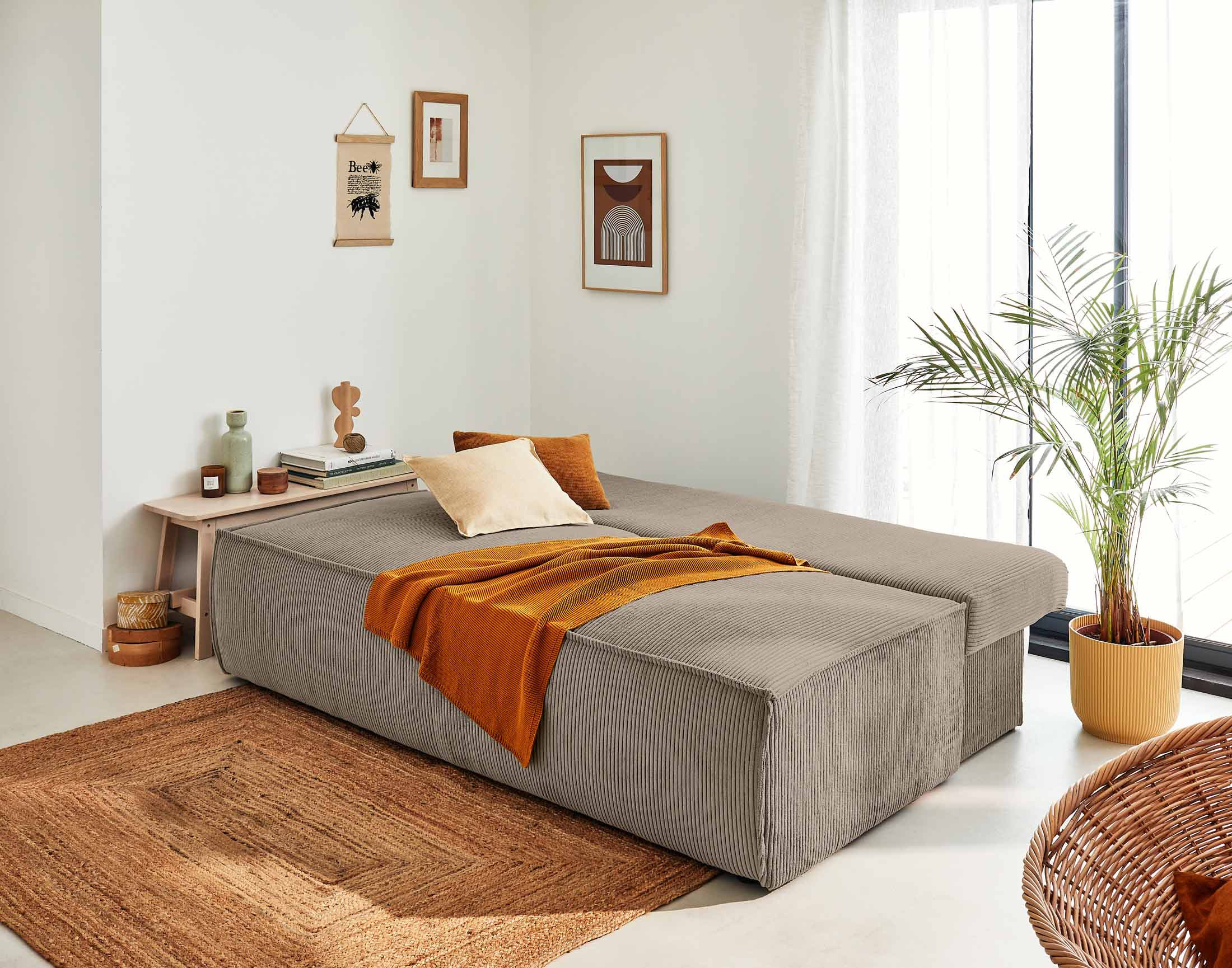 kiara - Canapé convertible velours côtelé beige - Vue supplémentaire 2