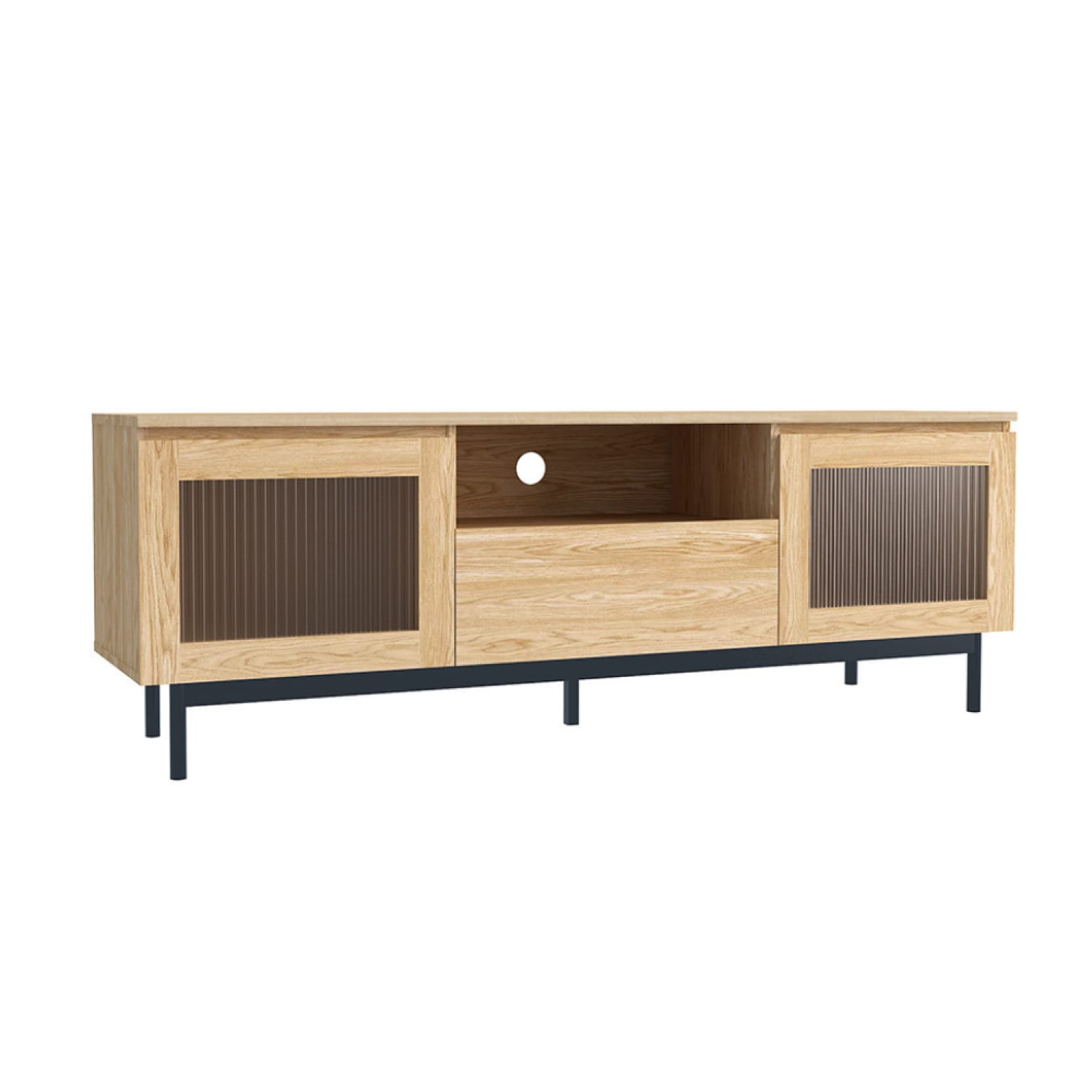 Meuble TV 160cm avec portes en verre flûté