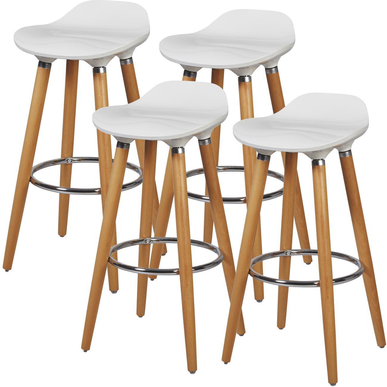 Lot de 4 – Tabouret De Bar assise plastique dur abs blanc pieds metal