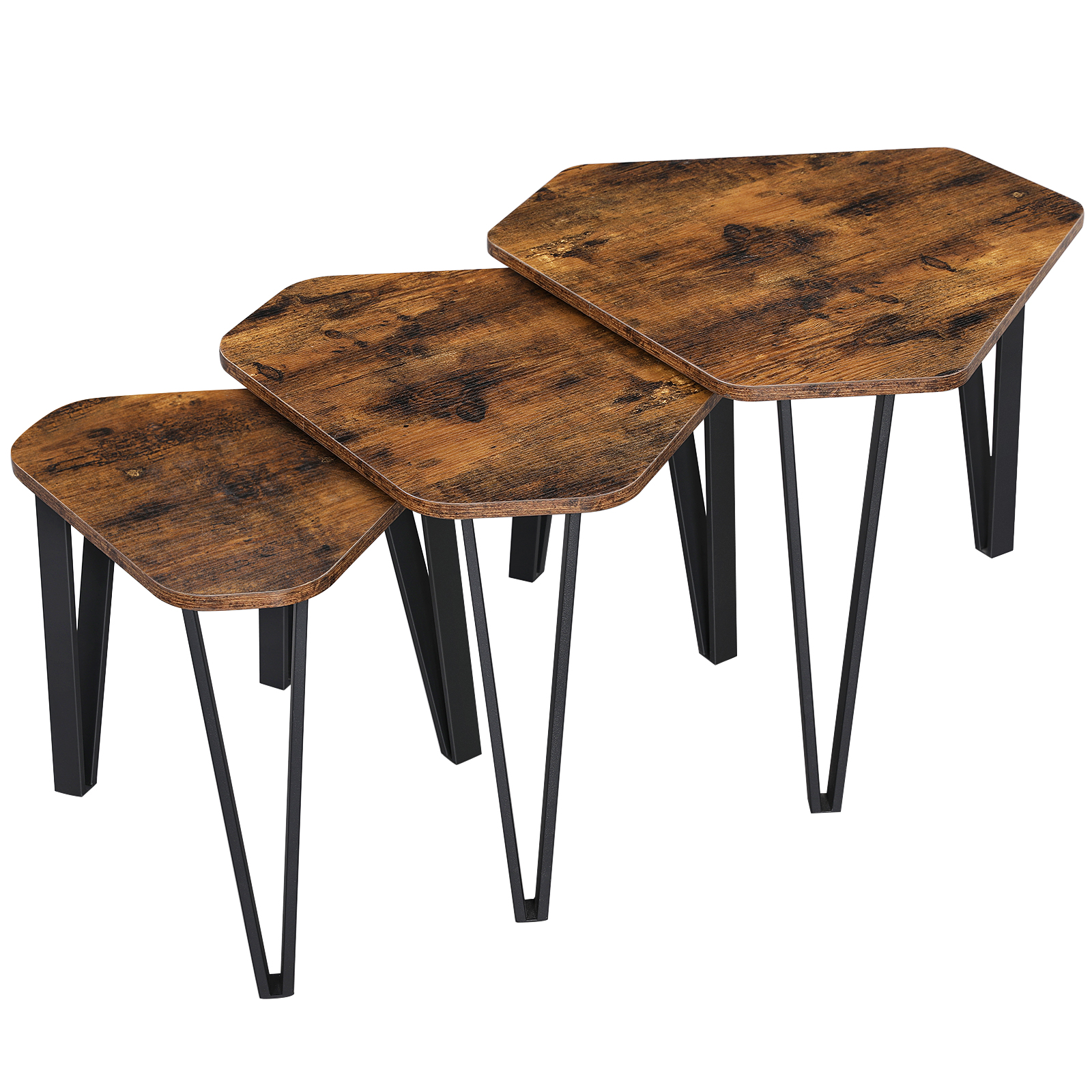 tables gigognes métal effet bois noir