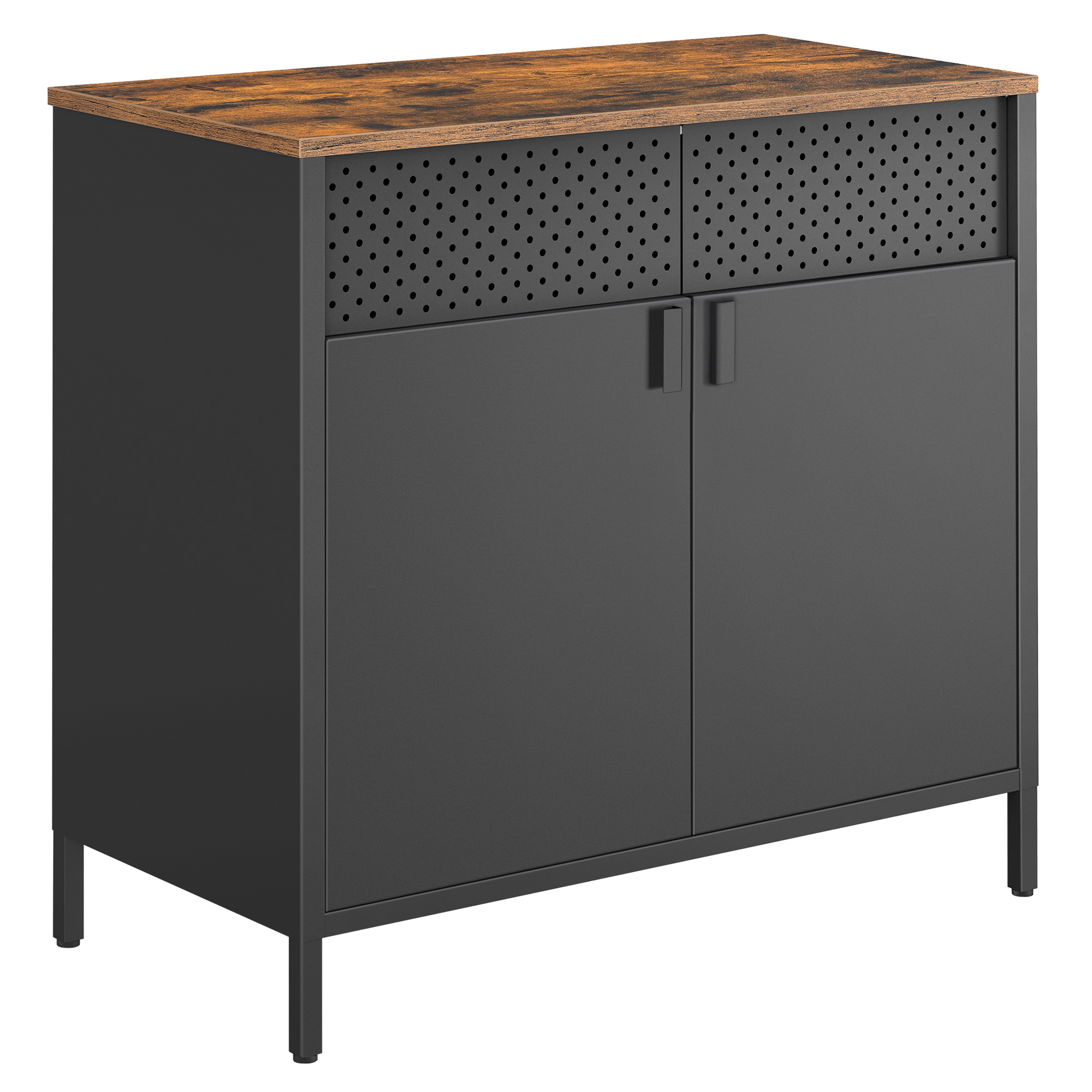 Meuble de rangement 2 portes métal effet bois noir