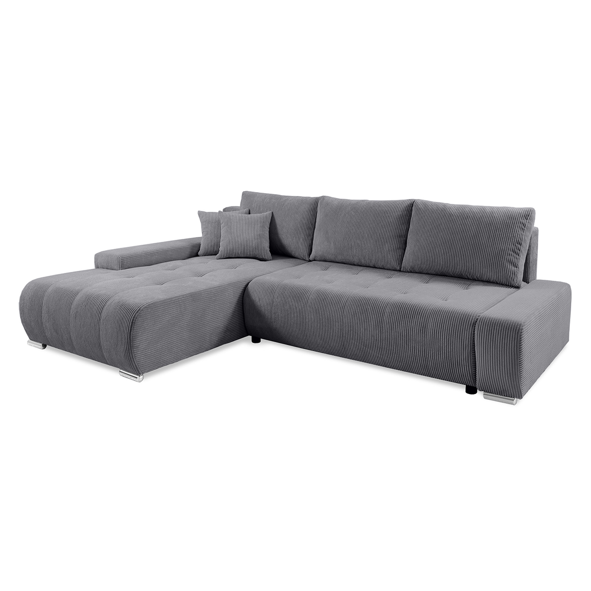 Canapé d’angle convertible gauche 4 places coffre bois de pin gris