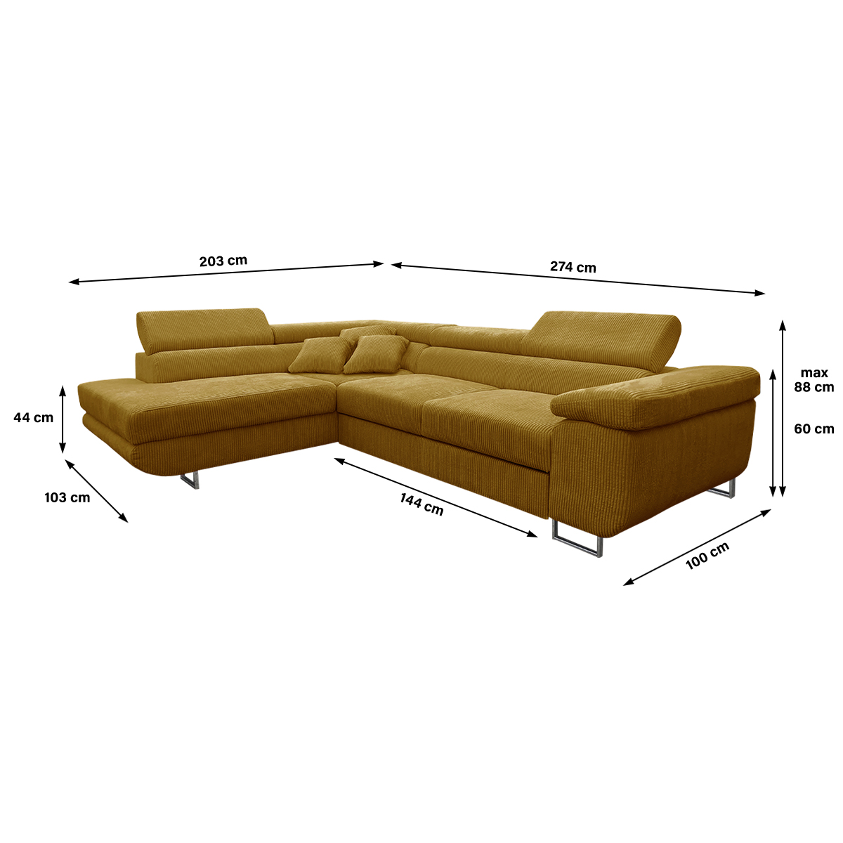 martin - Canapé relax convertible Jaune - Vue supplémentaire 2
