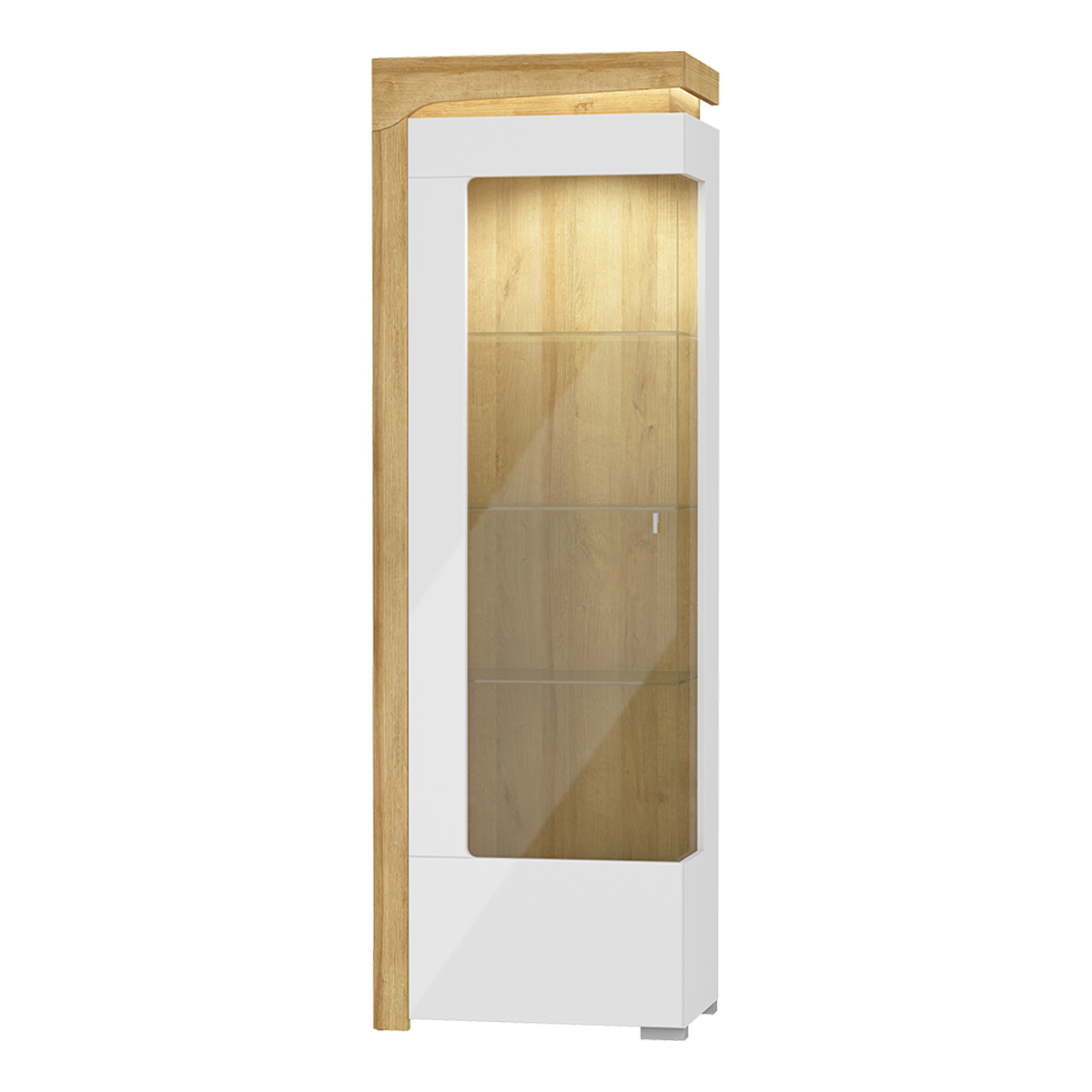 Vitrine 1 porte ouverture gauche LED inclus stratifiés blanc et bois