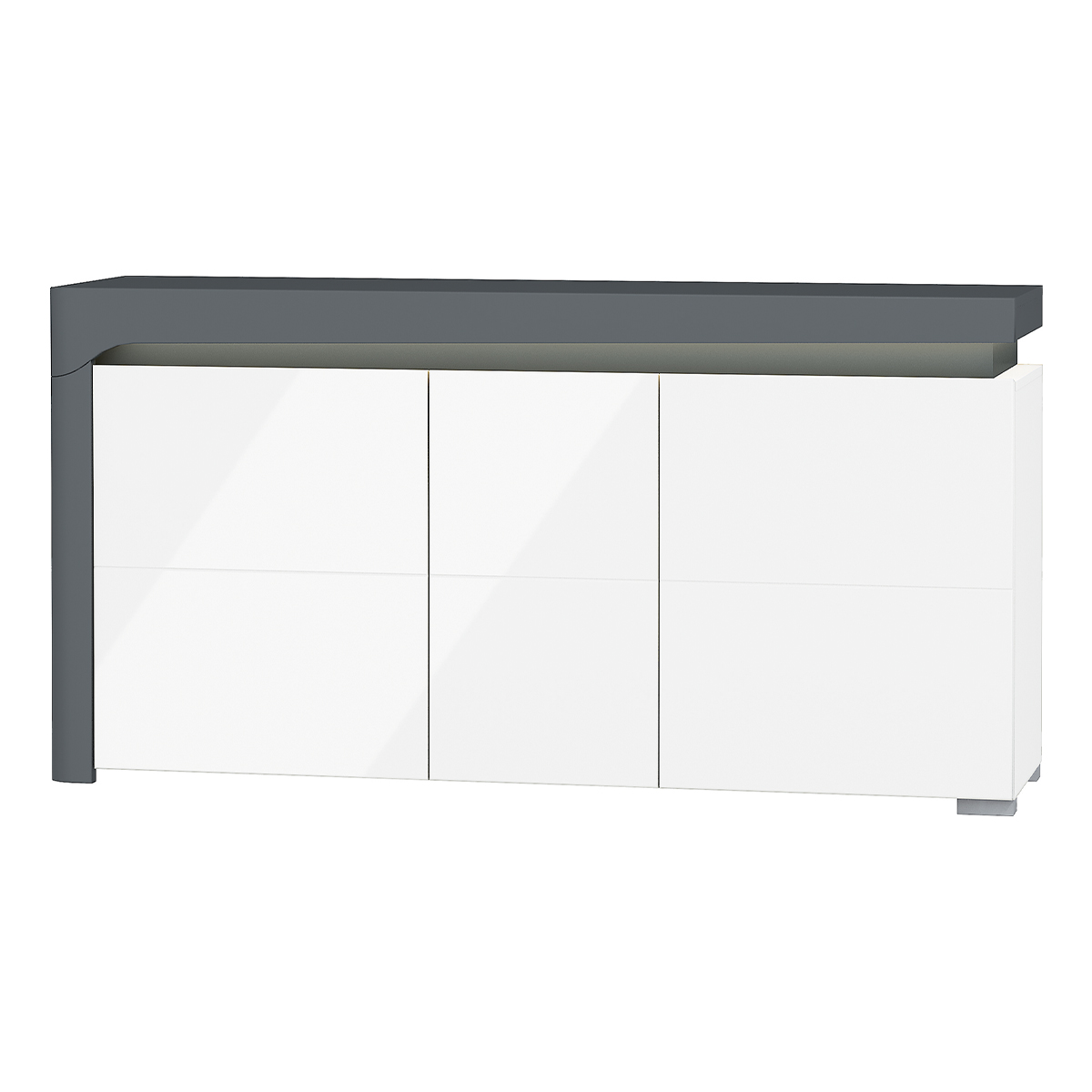 Buffet 3 portes LED inclus stratifiés blanc et gris