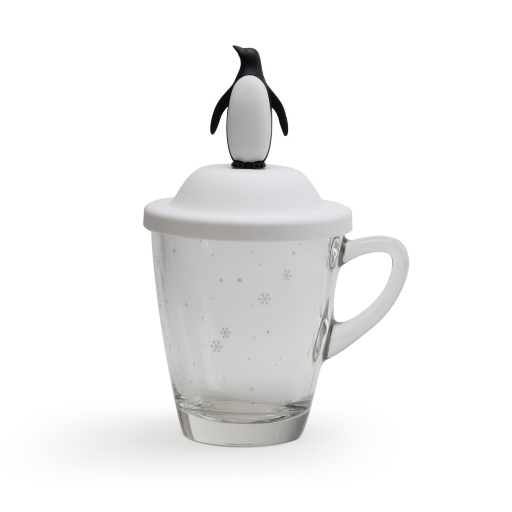 mug avec couvercle pingouin 350ml verre transparent