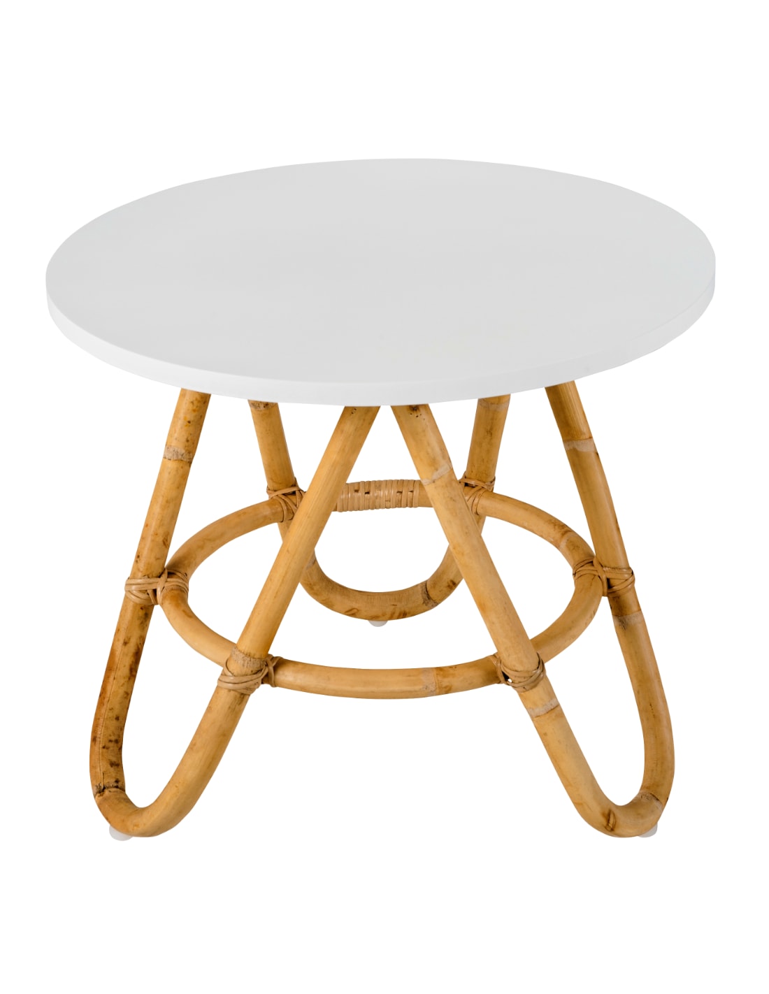 Table basse gigogne en rotin D50 plateau blanc